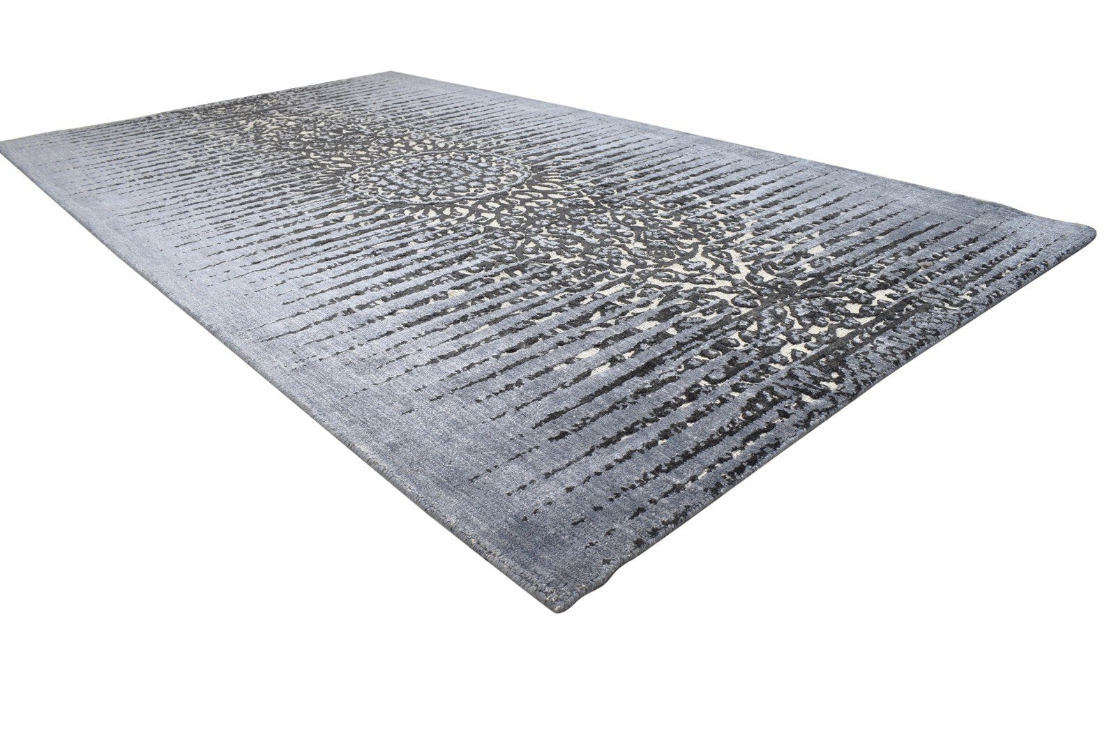 Dark Grey Silk Rug 5' X 8' Persian Jacquard Loom Nain Abstract Room Size Carpet   7864240275605