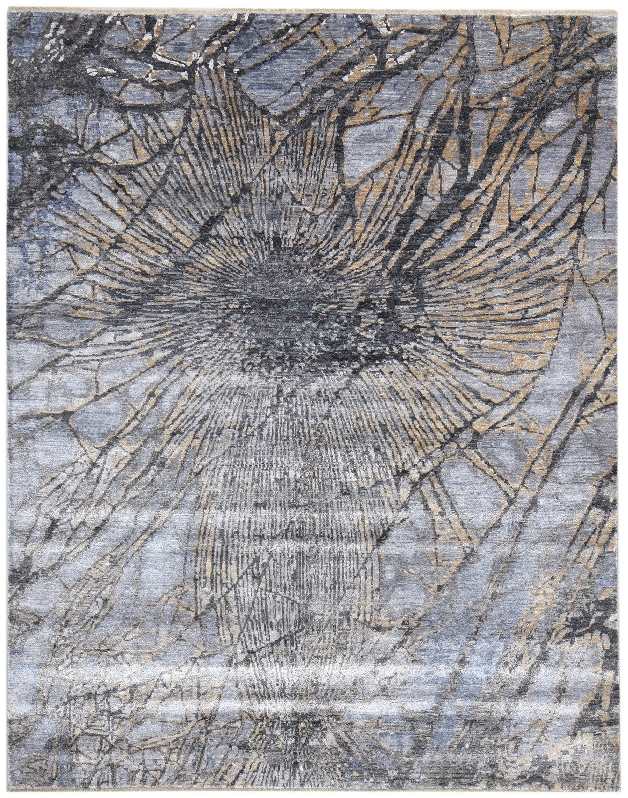 Dark Grey Silk Rug 8' X 10' Modern Hand Knotted Indian Abstract Large Carpet   7864319082645