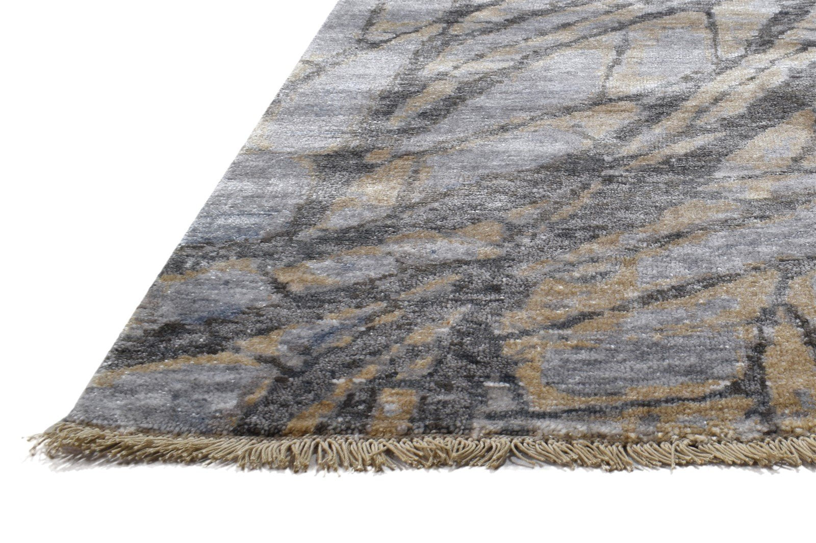 Dark Grey Silk Rug 8' X 10' Modern Hand Knotted Indian Abstract Large Carpet   7864319082645