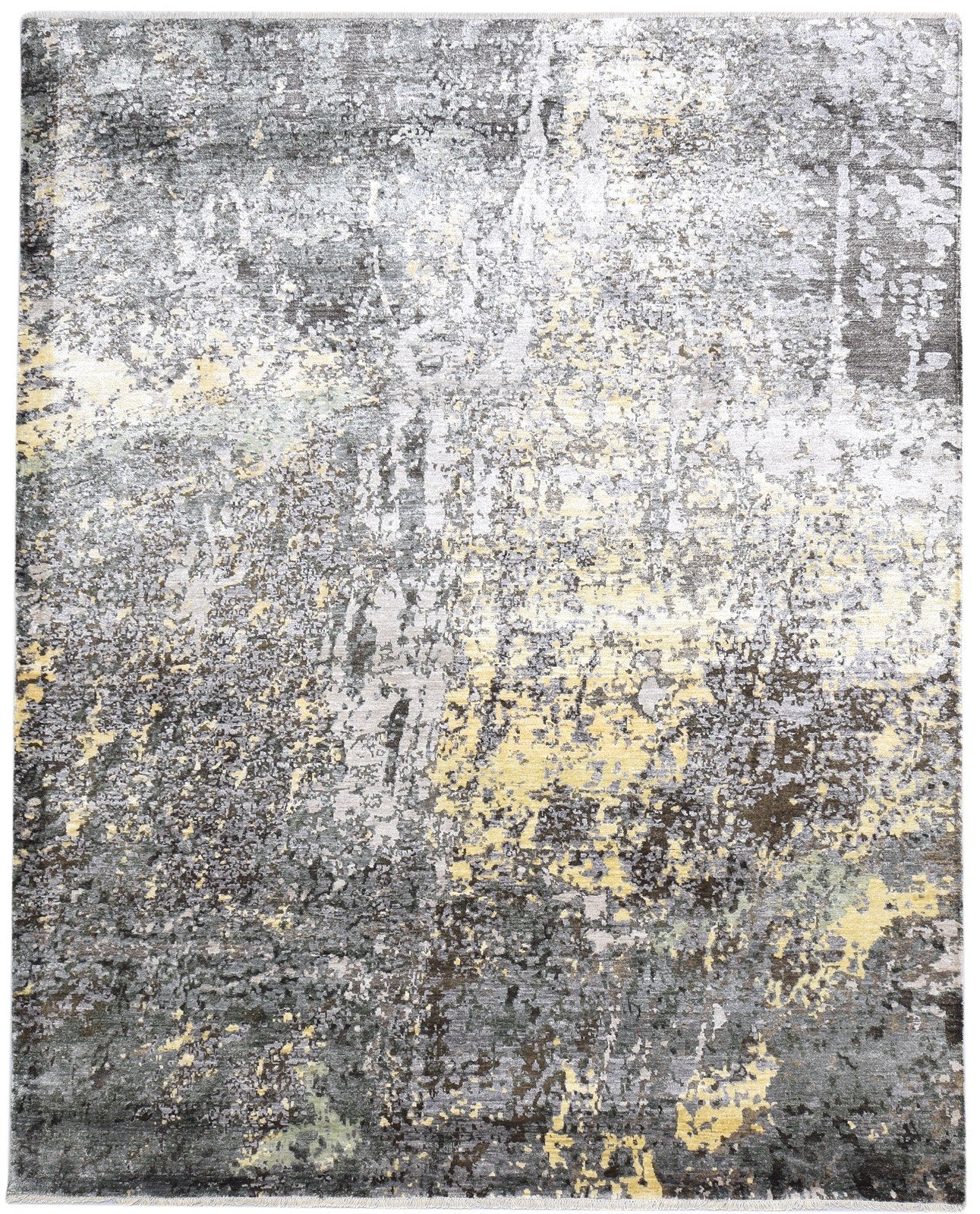 Dark Grey Silk Rug 8' X 10' Modern Hand Knotted Indian Abstract Large Carpet   7864320229525