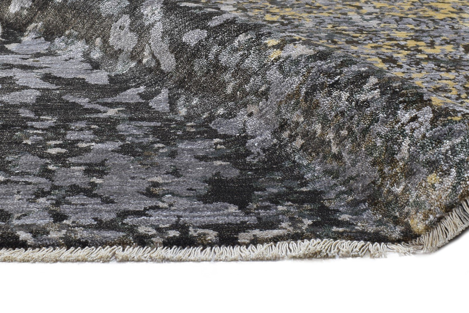 Dark Grey Silk Rug 8' X 10' Modern Hand Knotted Indian Abstract Large Carpet   7864320229525