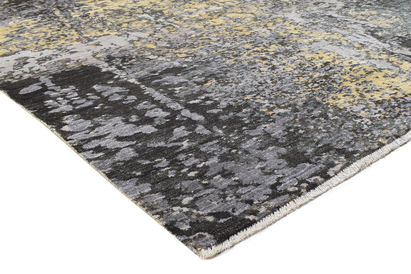 Dark Grey Silk Rug 8' X 10' Modern Hand Knotted Indian Abstract Large Carpet   7864320229525