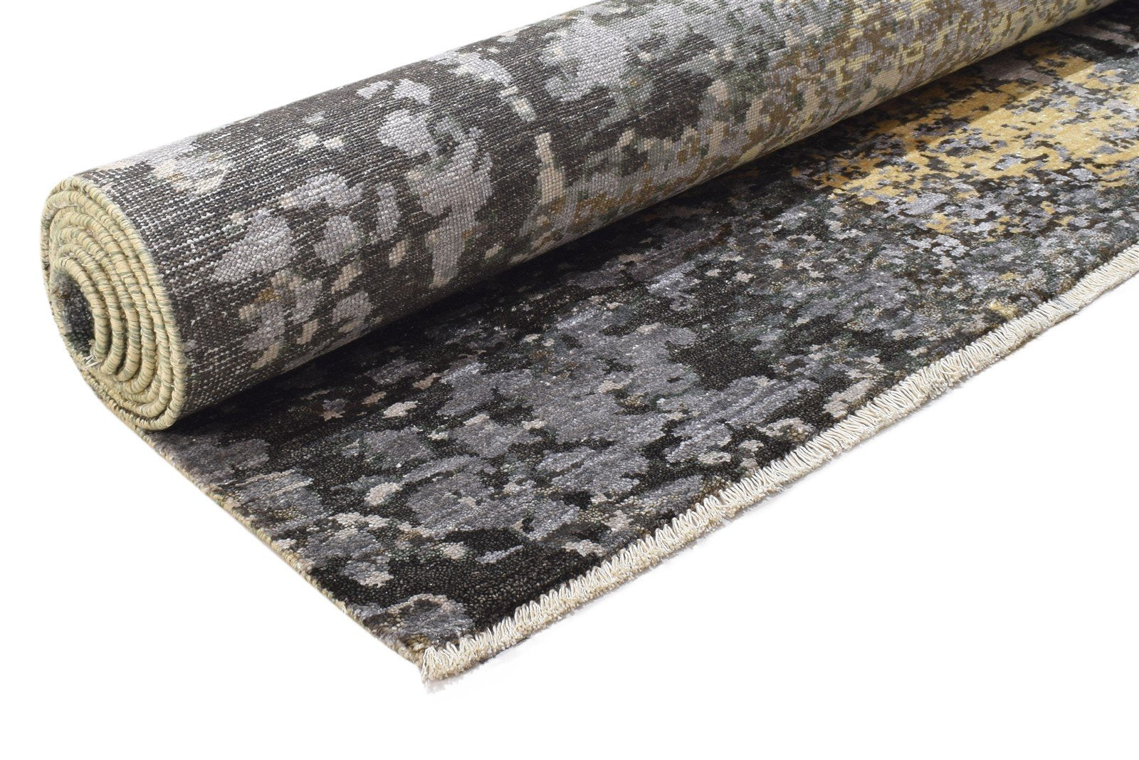 Dark Grey Silk Rug 8' X 10' Modern Hand Knotted Indian Abstract Large Carpet   7864320229525