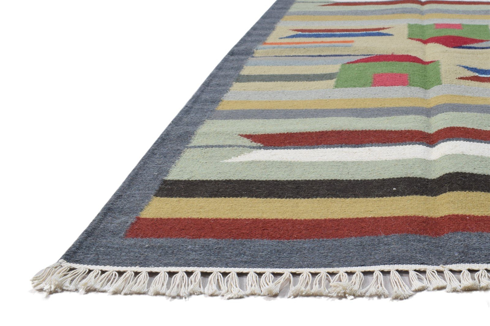 Dark Grey Wool Rug 3' X 6' Persian Dhurrie Southwestern Tribal Small Carpet   7864383963285