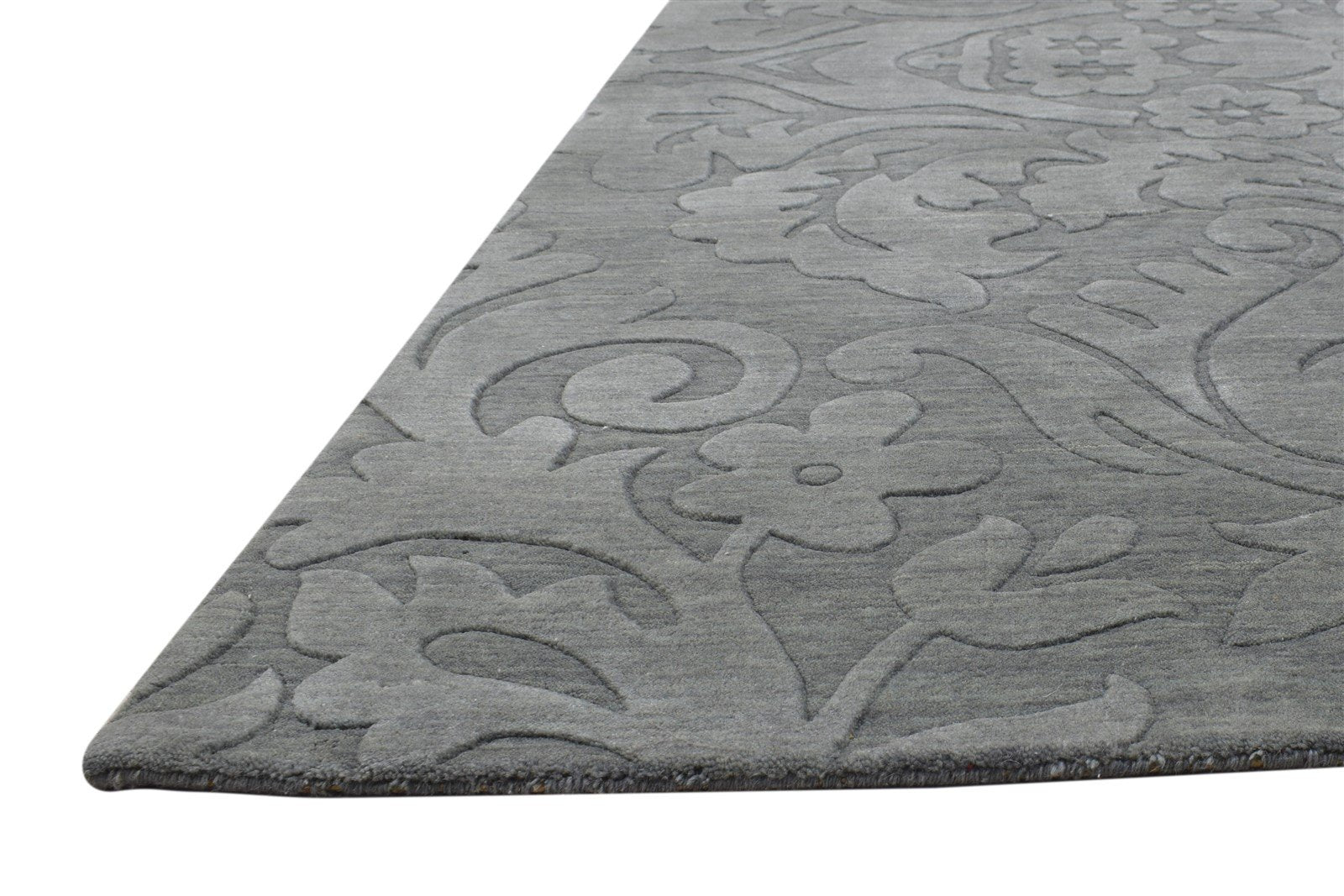 Dark Grey Wool Rug 5' X 8' Modern Handloom French Floral Room Size Carpet   7864428200085