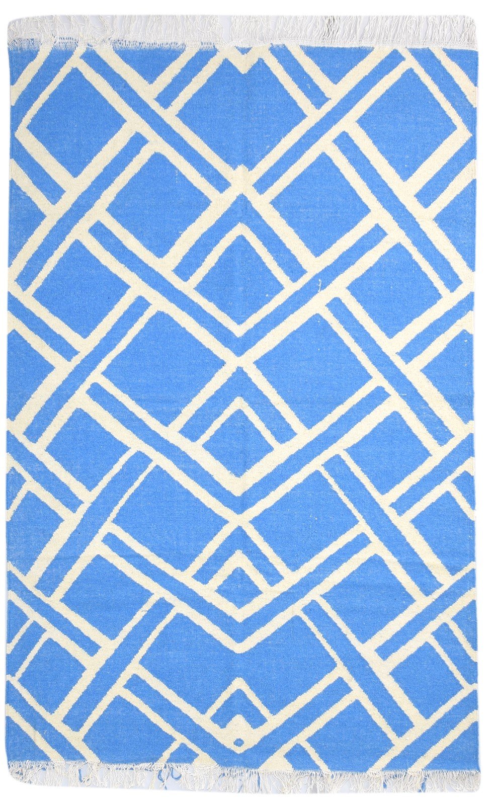 Blue Wool Rug 5' X 8' Modern Dhurrie Bohemian Abstract Room Size Carpe