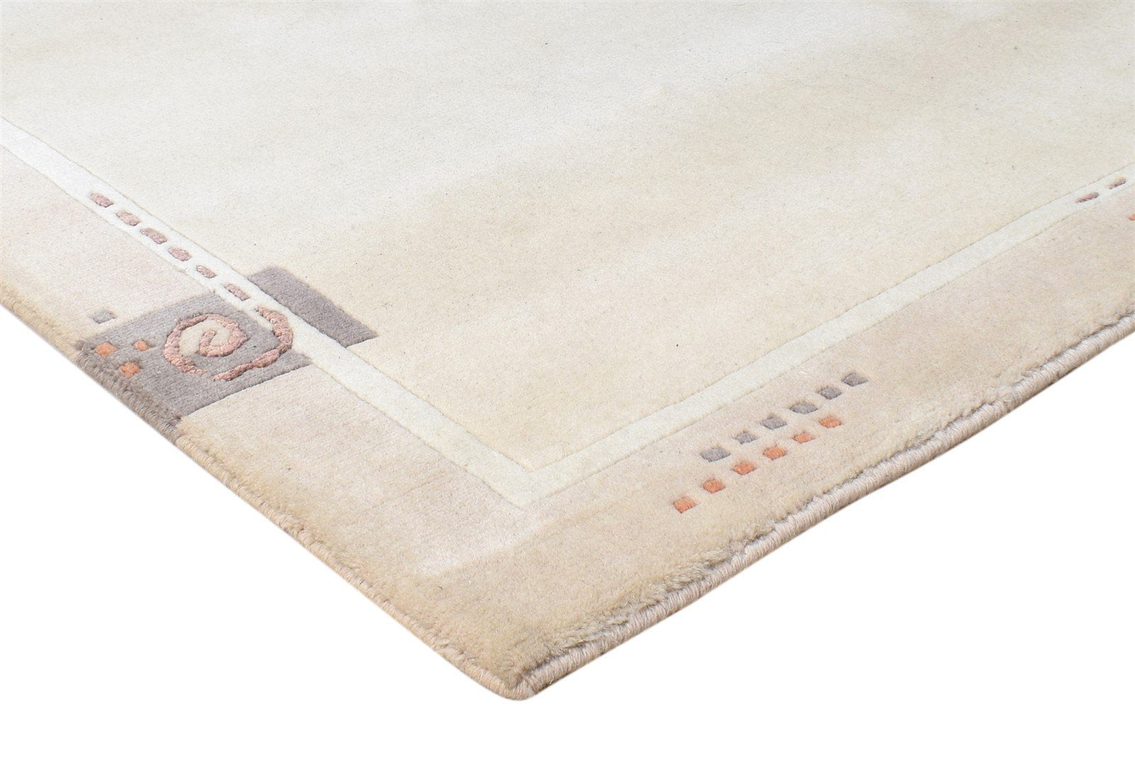 Davita Wool / Silk Beige Rug 4X5 Modern Hand Knotted Scandinavian Bordered   7865108955285