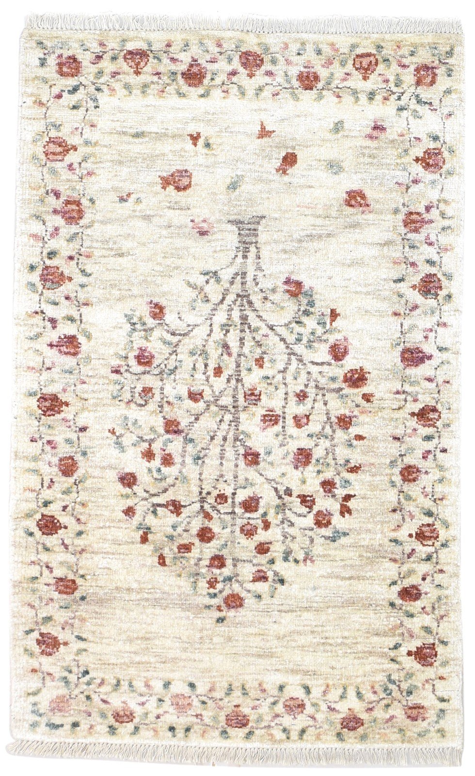 Dayle Beige Silk Rug 3X5 Vintage Hand Knotted Moroccan Tree Of Life   7864099766421
