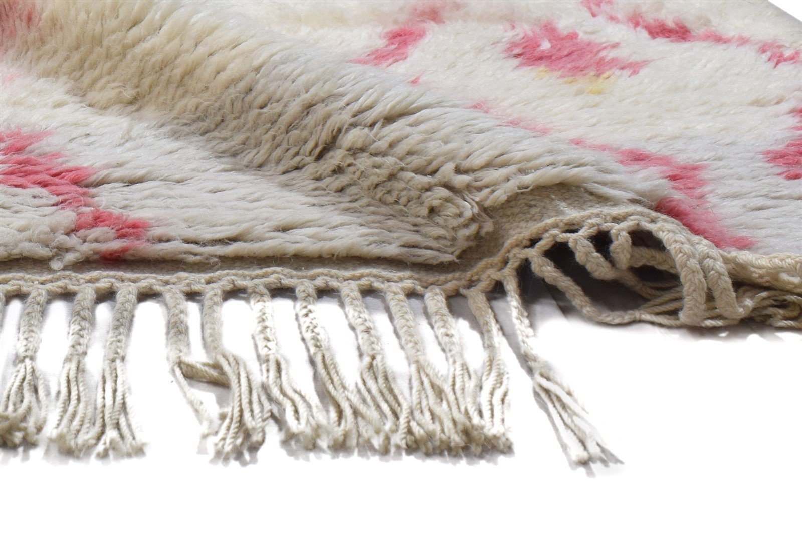 Dehlia 3' X 5' Rug Wool Ivory Shag Hand Knotted Moroccan Geometric   7864091476117