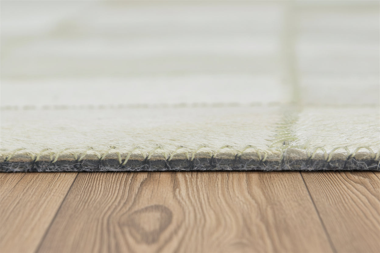 Dela Handmade Leather Cream Rug | Patchwork Chekered Blocks Area Rug   7864580374677