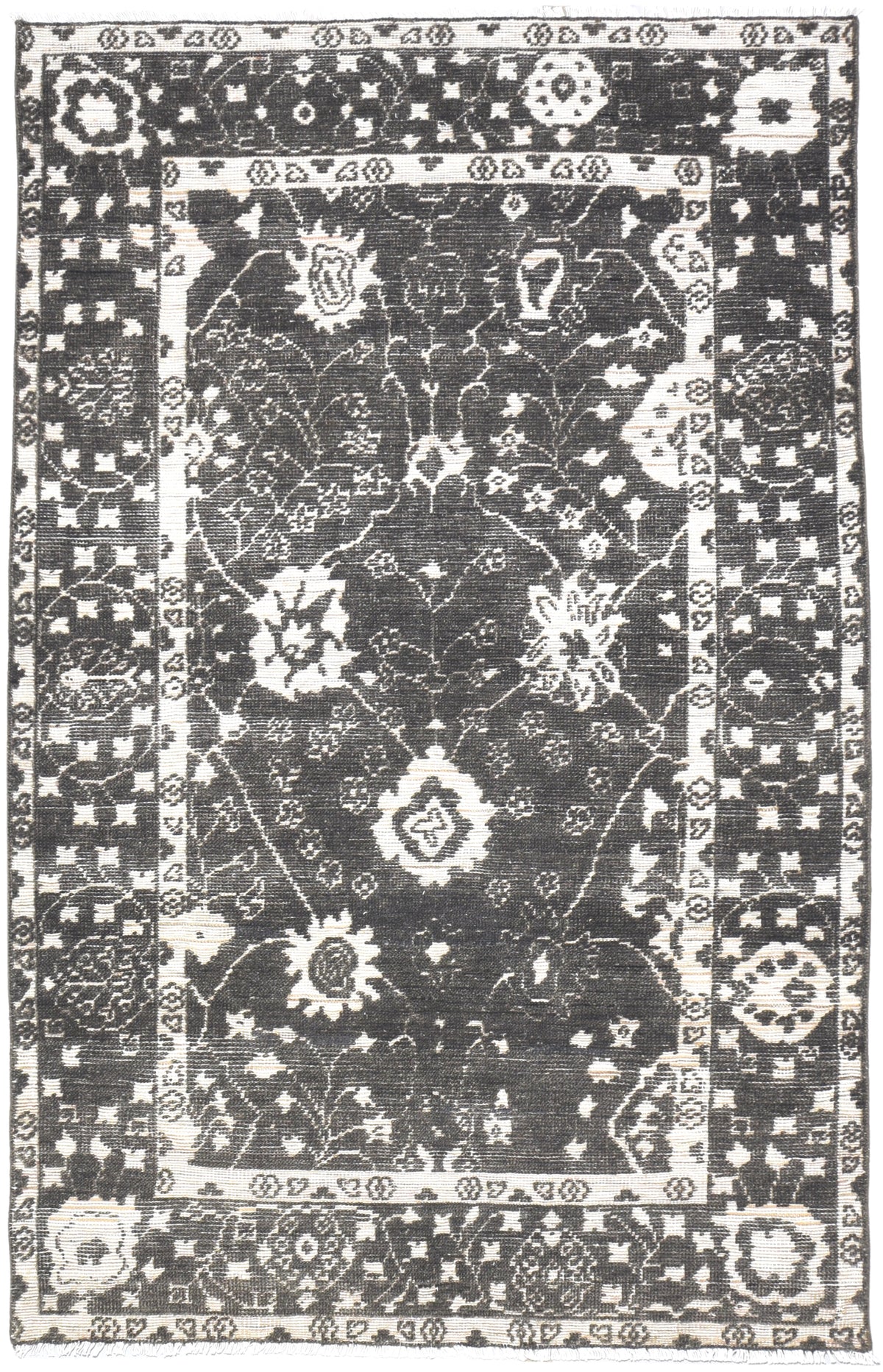 Derrik Charcoal Black Hand-Knotted Wool Oushak Rug   8908586451093