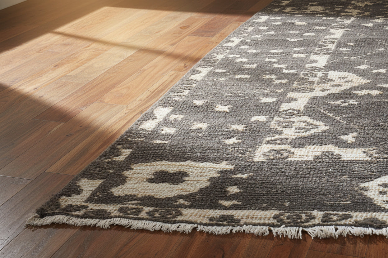 Derrik Charcoal Black Hand-Knotted Wool Oushak Rug   8908586451093