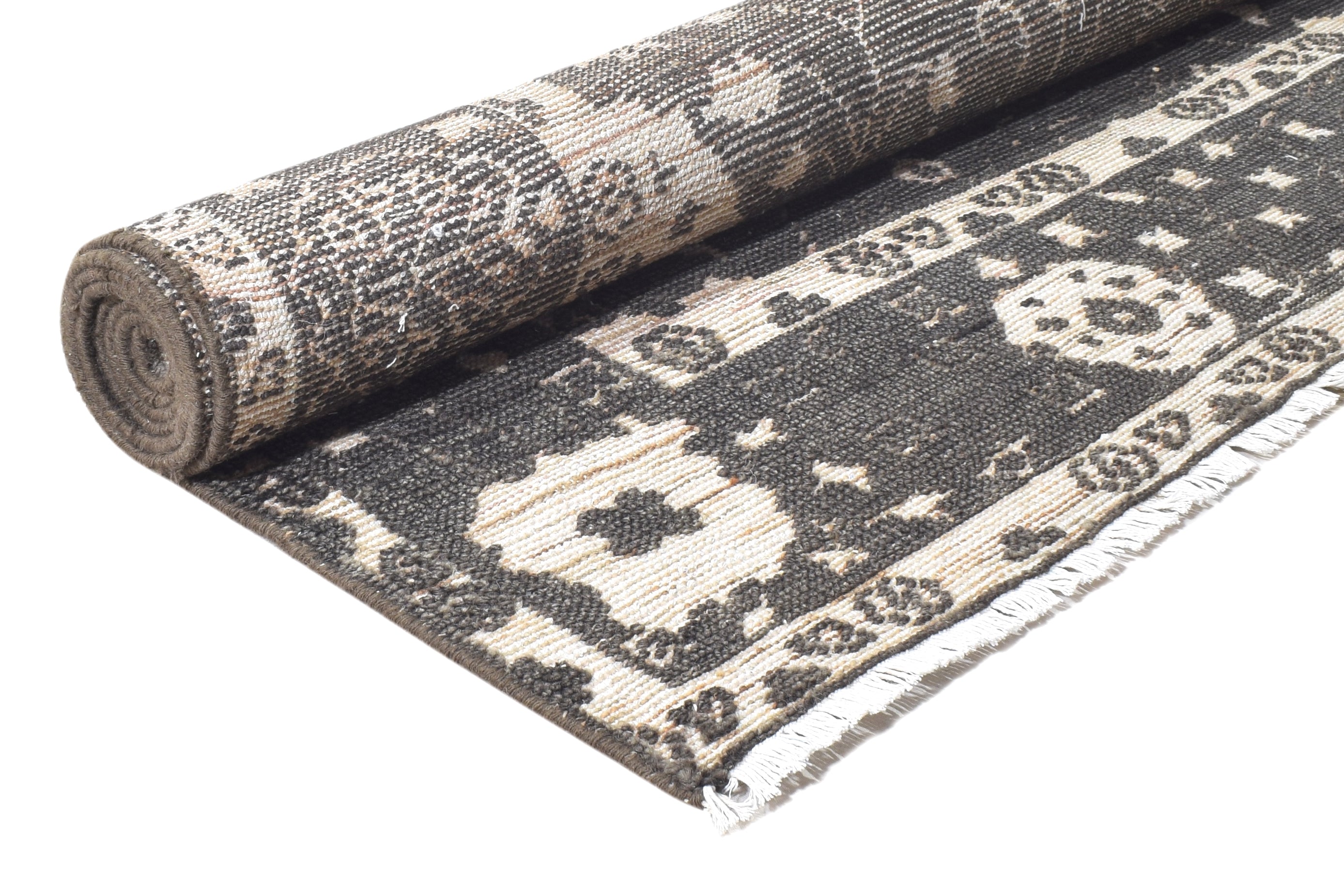 Derrik Charcoal Black Hand-Knotted Wool Oushak Rug   8908586451093