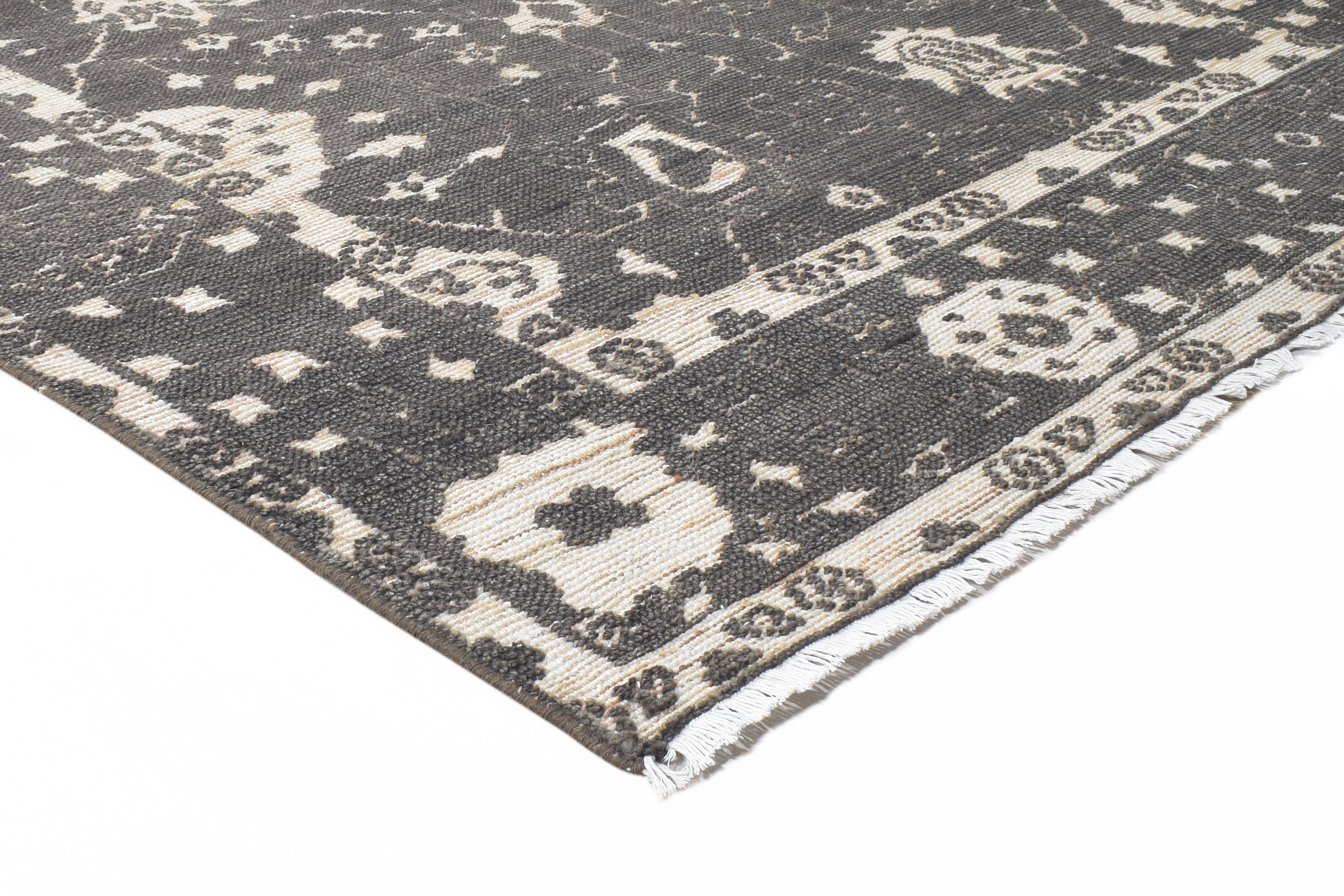 Derrik Charcoal Black Hand-Knotted Wool Oushak Rug   8908586451093
