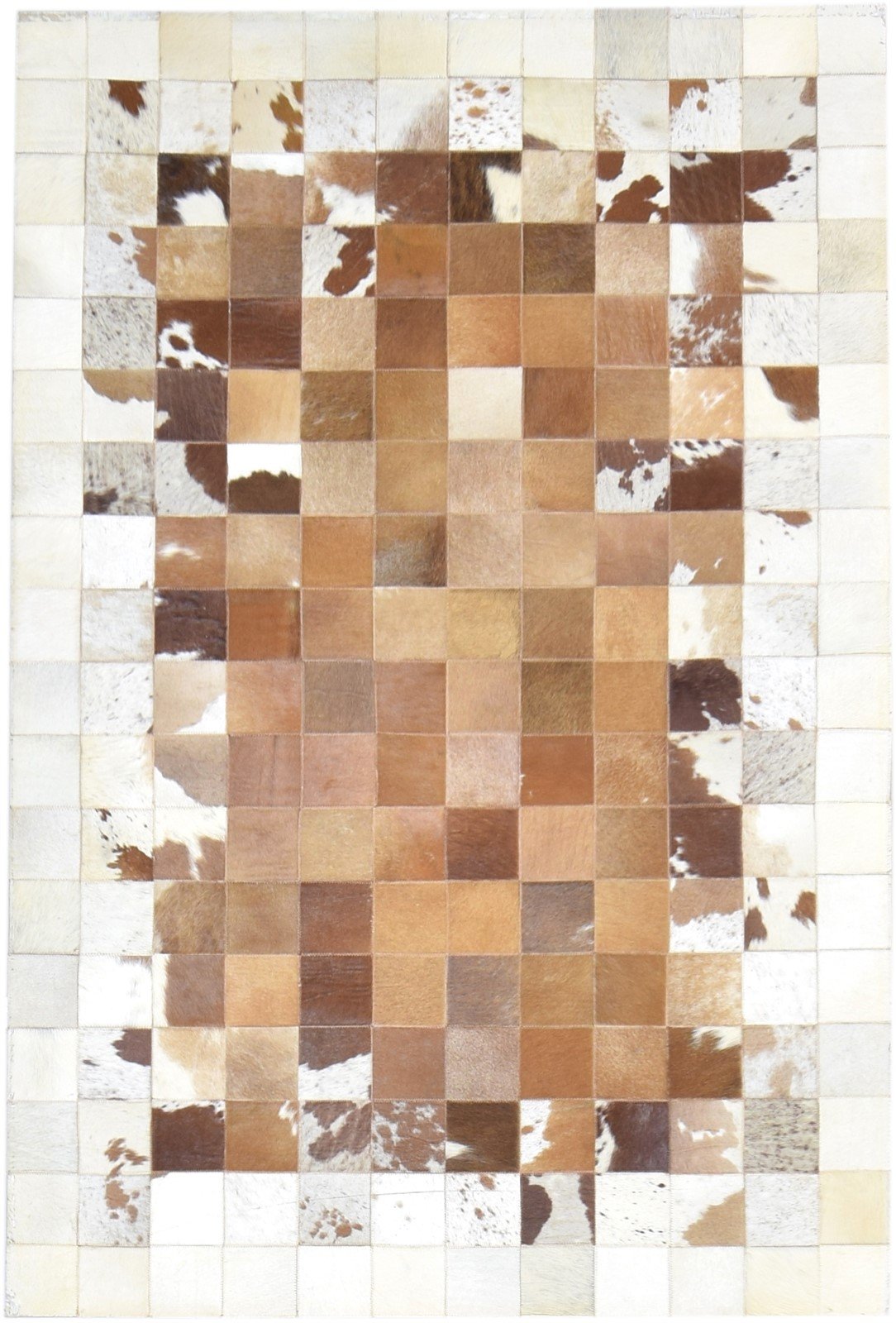Deva Brown Handmade Leather Checkerboard Rug | Modern Patchwork Checkered Border Rug   7864582111381
