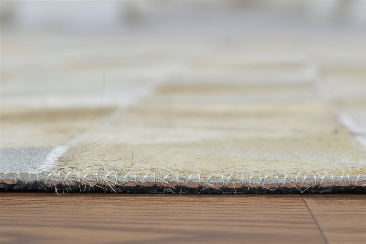Devin Handmade Beige Leather Triangles Rug - Modern Patchwork Cowhide Area Rug   7864252858517