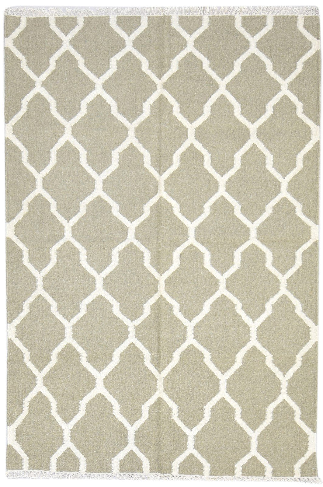 Dhurrie Beige Wool Rug 4' X 6' Modern Moroccan Trellis Room Size Carpet   7864388845717