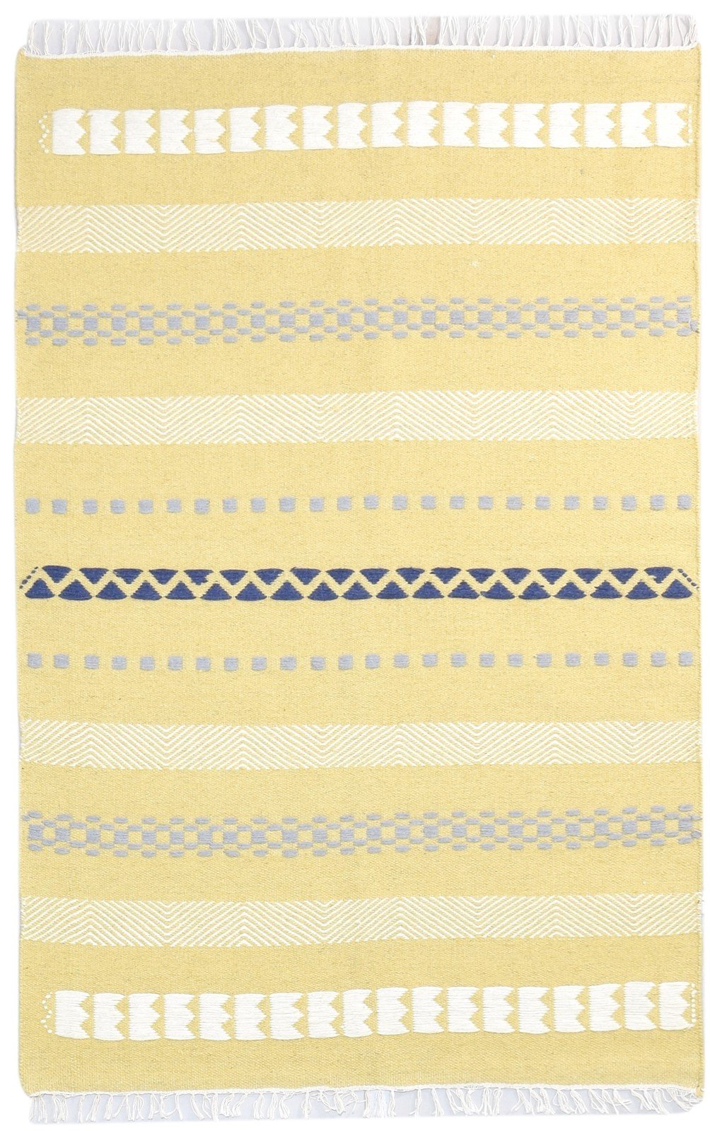 Dhurrie Beige Wool Rug 4' X 6' Modern Scandinavian Striped Room Size Carpet   7864992727189