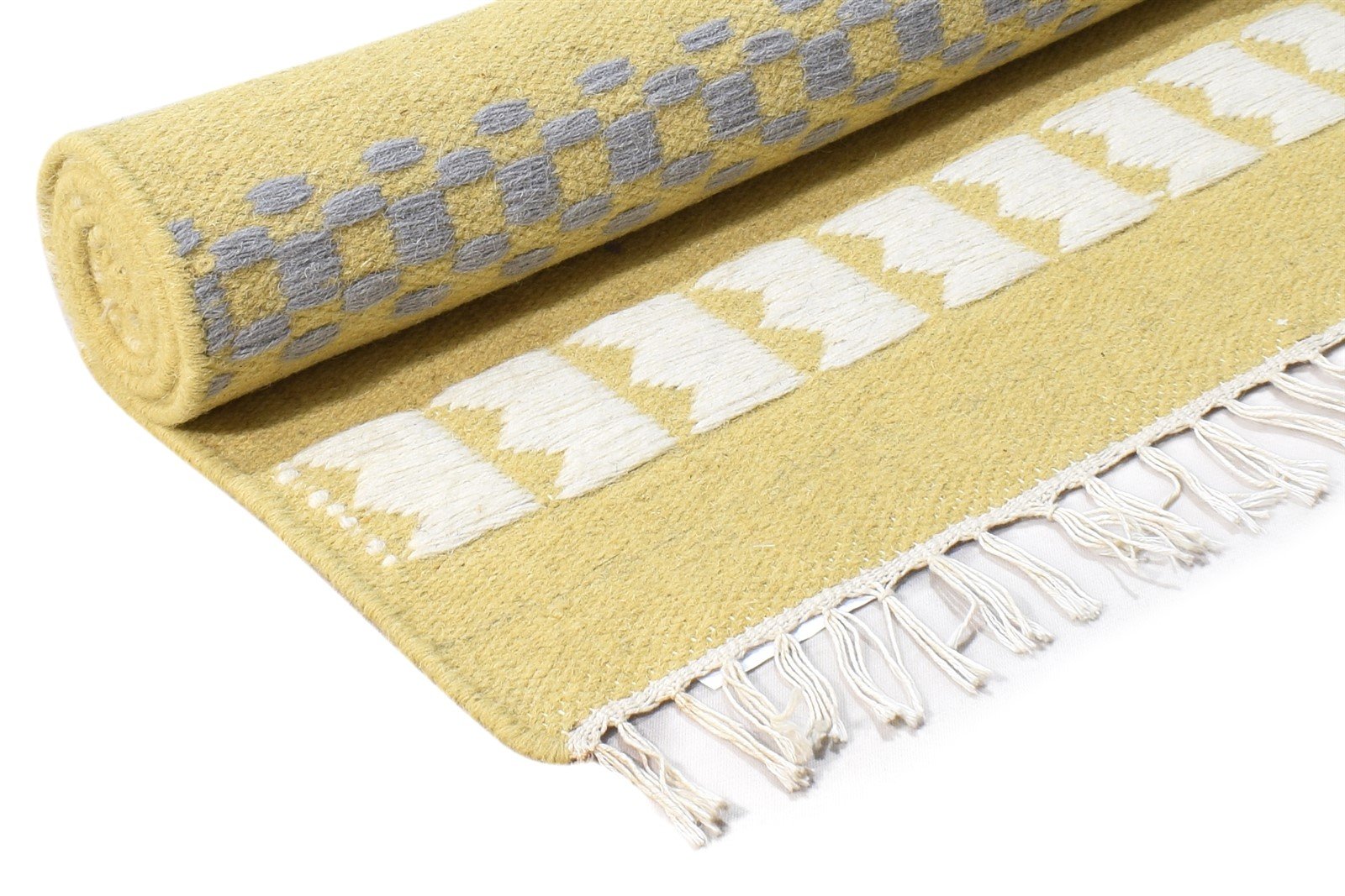 Dhurrie Beige Wool Rug 4' X 6' Modern Scandinavian Striped Room Size Carpet   7864992727189
