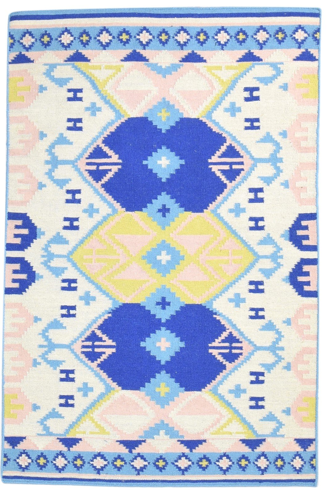 Dhurrie Beige Wool Rug 4' X 6' Southwestern American Tribal Room Size Carpet   7865002393749