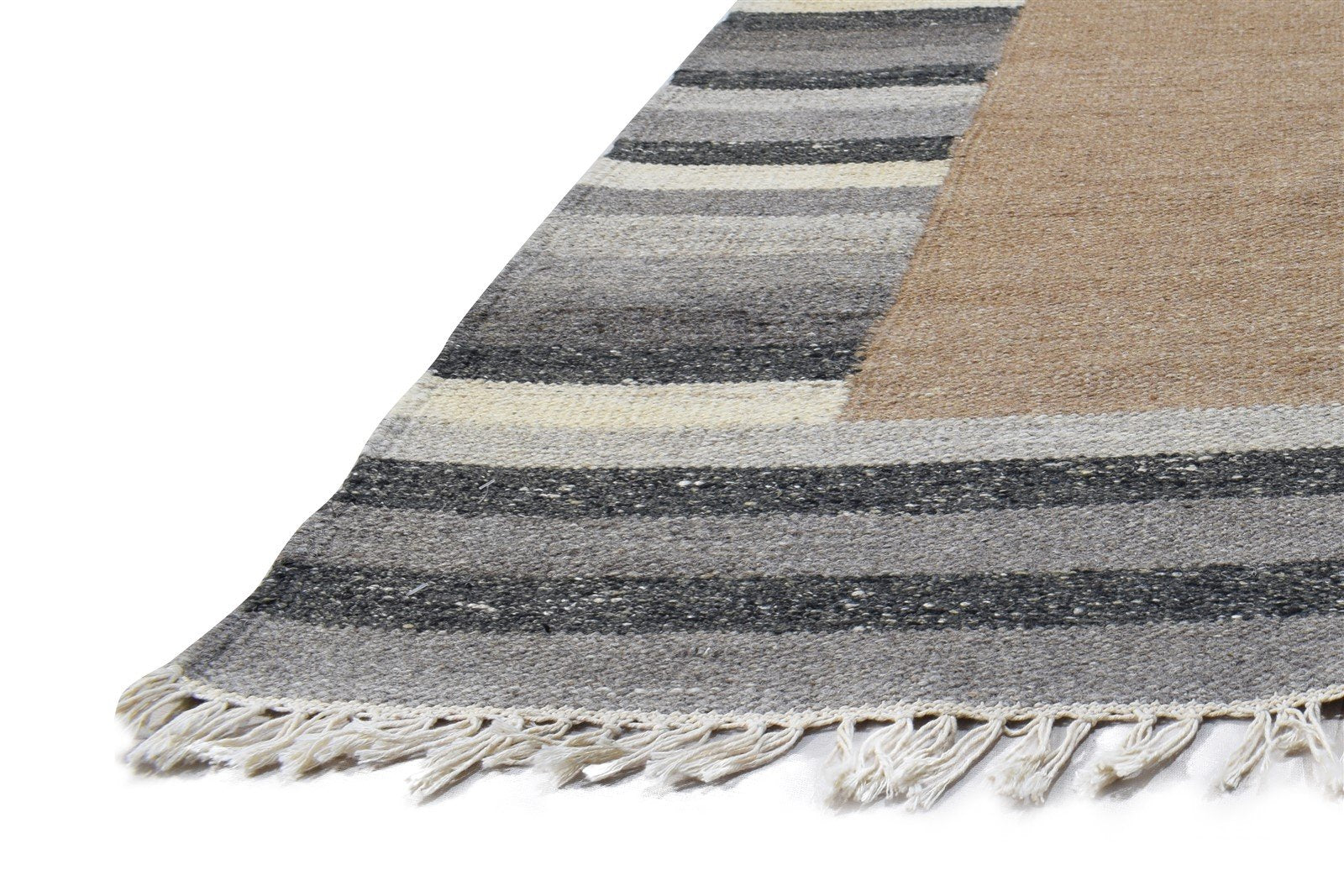 Dhurrie Beige Wool Rug 4' X 6' Southwestern American Tribal Room Size Carpet   7865004851349