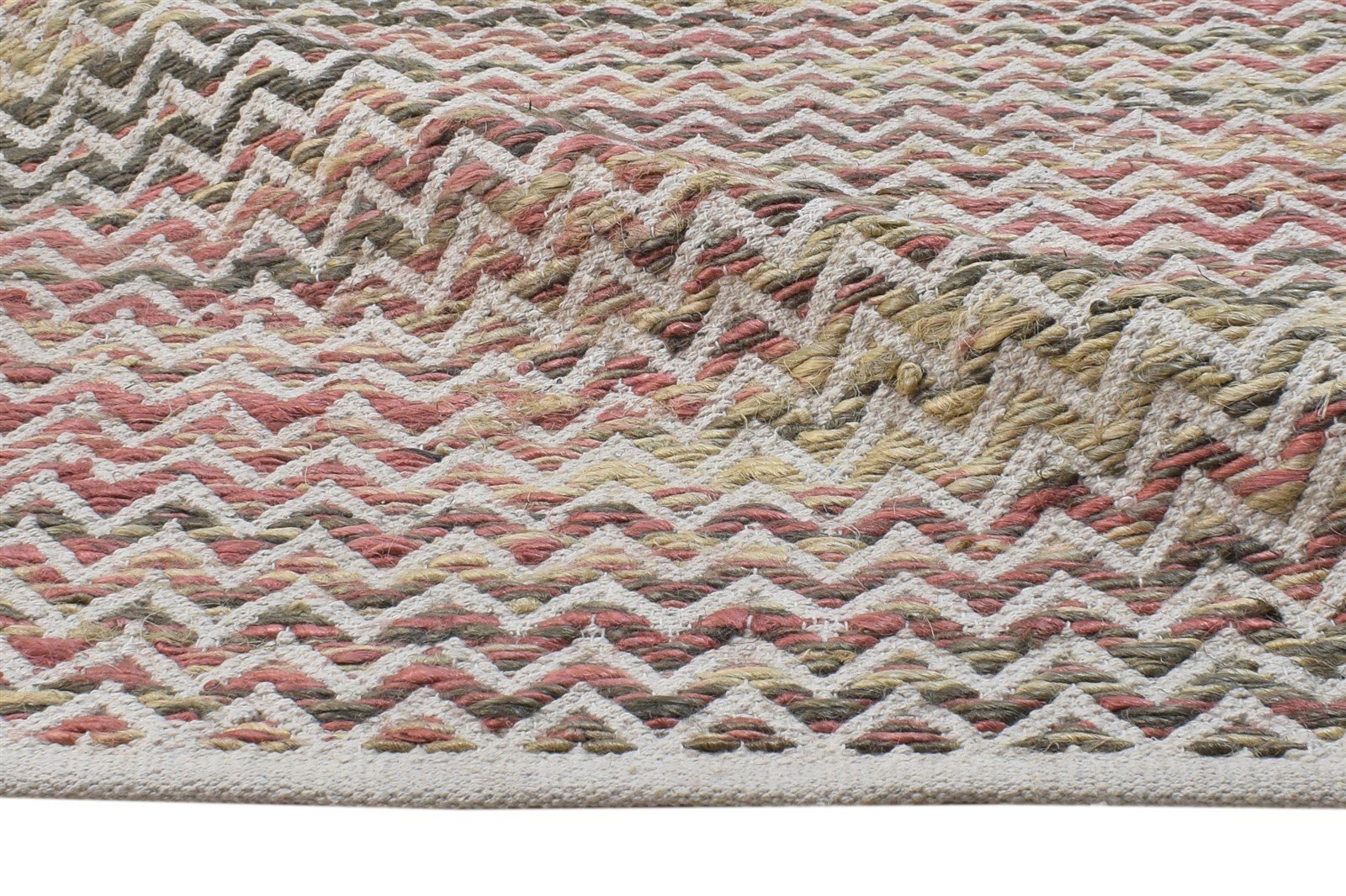 Dhurrie Beige Wool Rug 5' X 7' Modern Scandinavian Chevron Room Size Carpet   7865073696917
