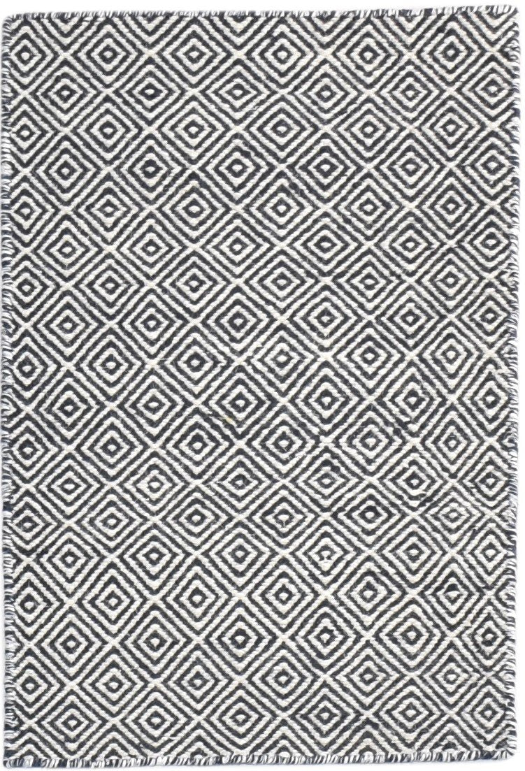 Dhurrie Black Wool Rug 2' X 3' Modern Scandinavian Diamond Small Carpet   7865013239957