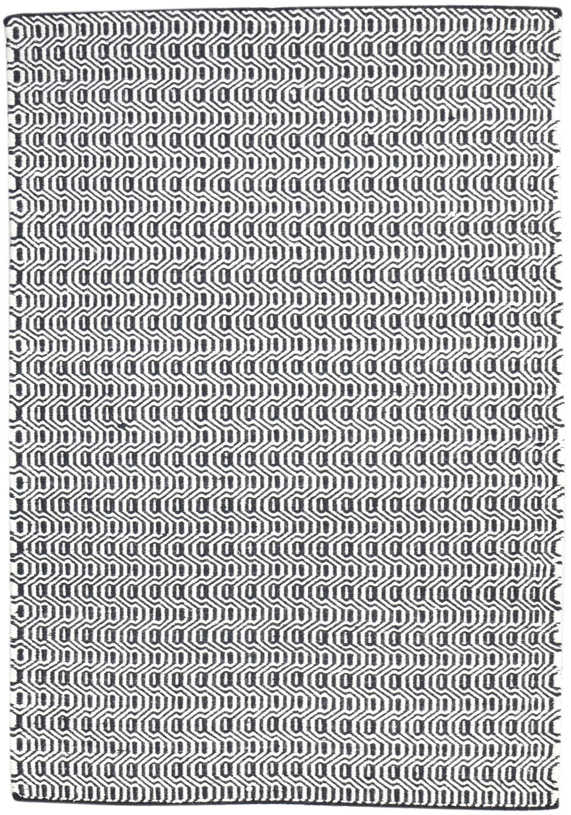 Dhurrie Black Wool Rug 4' X 6' Modern French Geometric Room Size Carpet   7864987811989