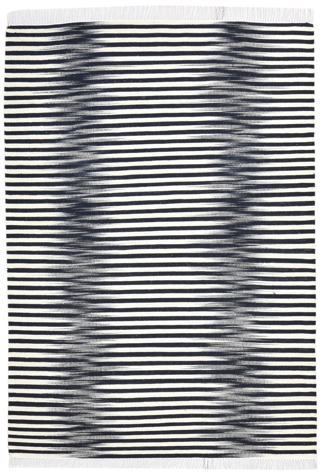 Dhurrie Black Wool Rug 5' X 8' Modern Scandinavian Striped Room Size Carpet   7865044435093