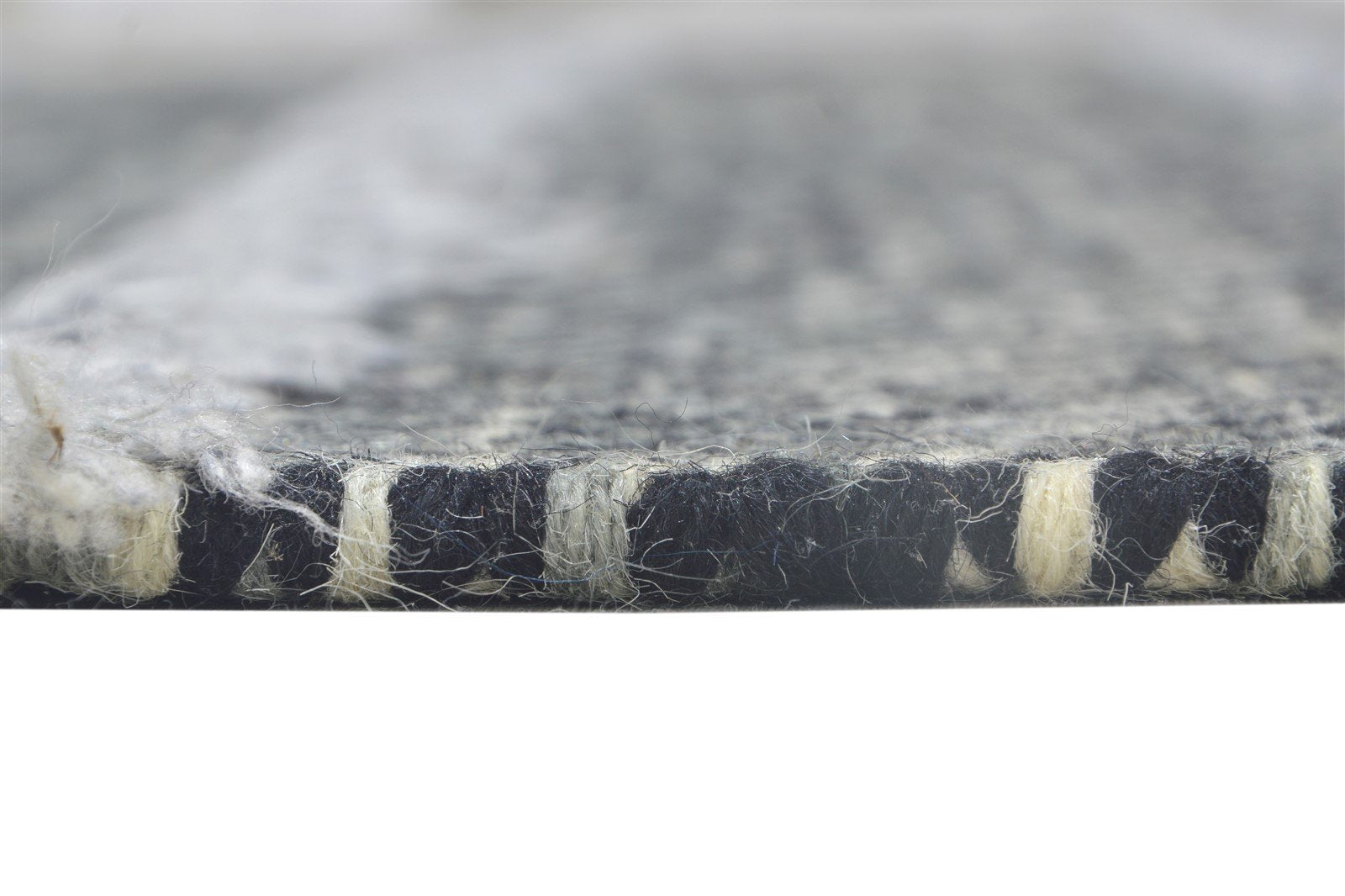 Dhurrie Black Wool / Silk Rug 5X7 Modern Scandinavian Striped Room Size Carpet   7864150917269