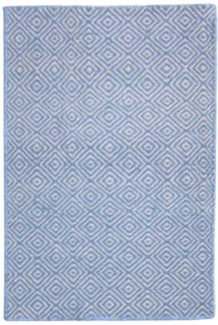 Dhurrie Blue Wool Rug 2' X 3' Modern Scandinavian Diamond Small Carpet   7865012879509