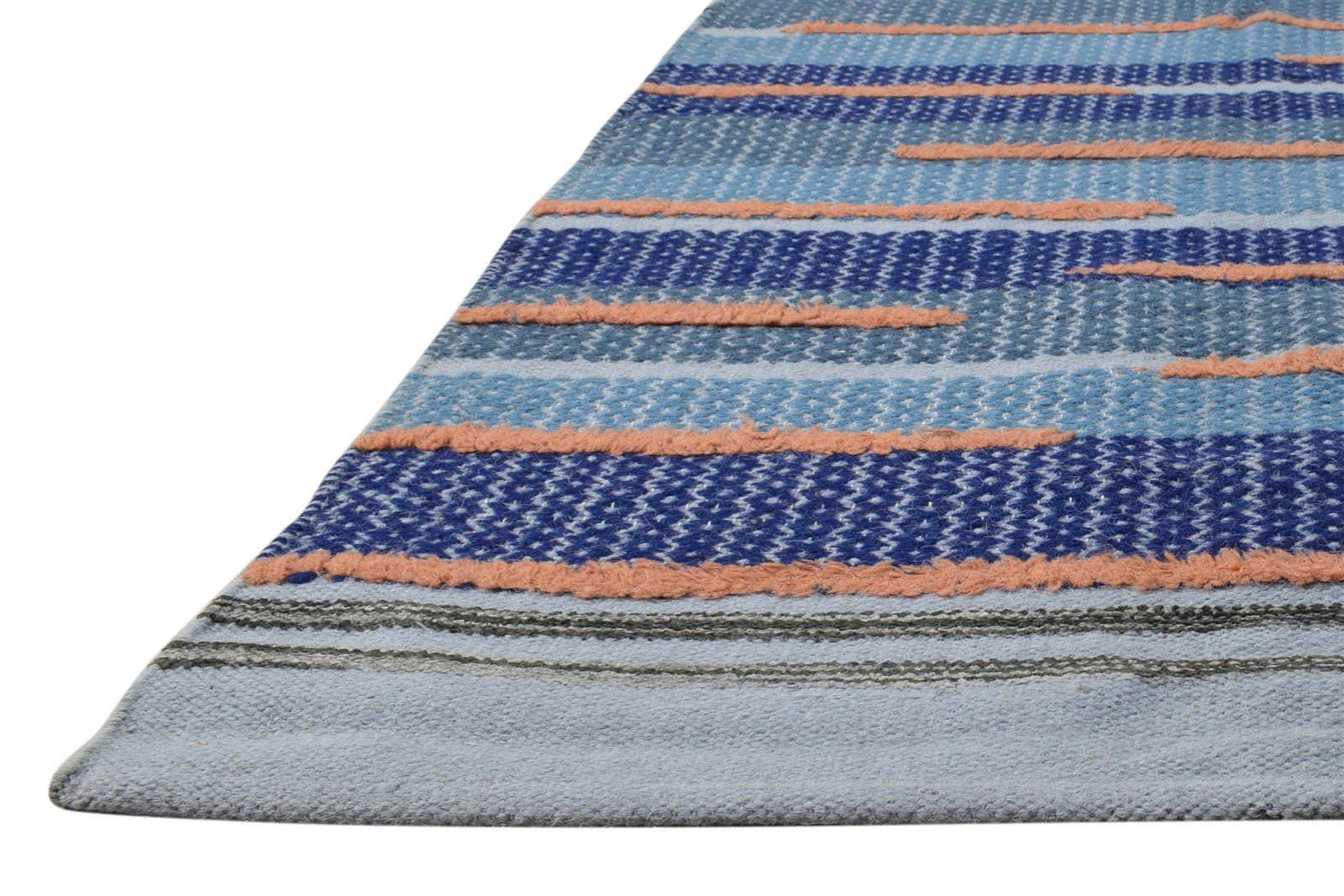 Dhurrie Blue Wool Rug 3' X 5' Modern Bohemian Abstract Room Size Carpet   7865196216469