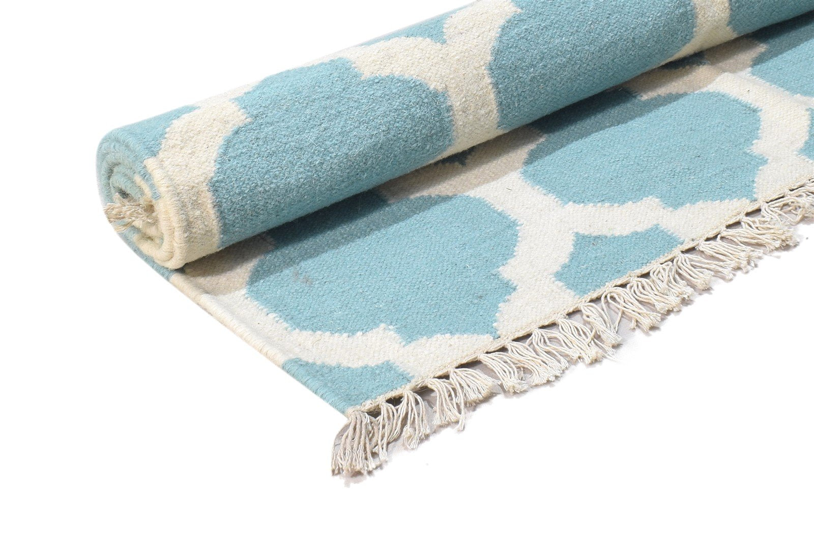 Dhurrie Blue Wool Rug 3' X 5' Modern Moroccan Trellis Room Size Carpet   7864384454805