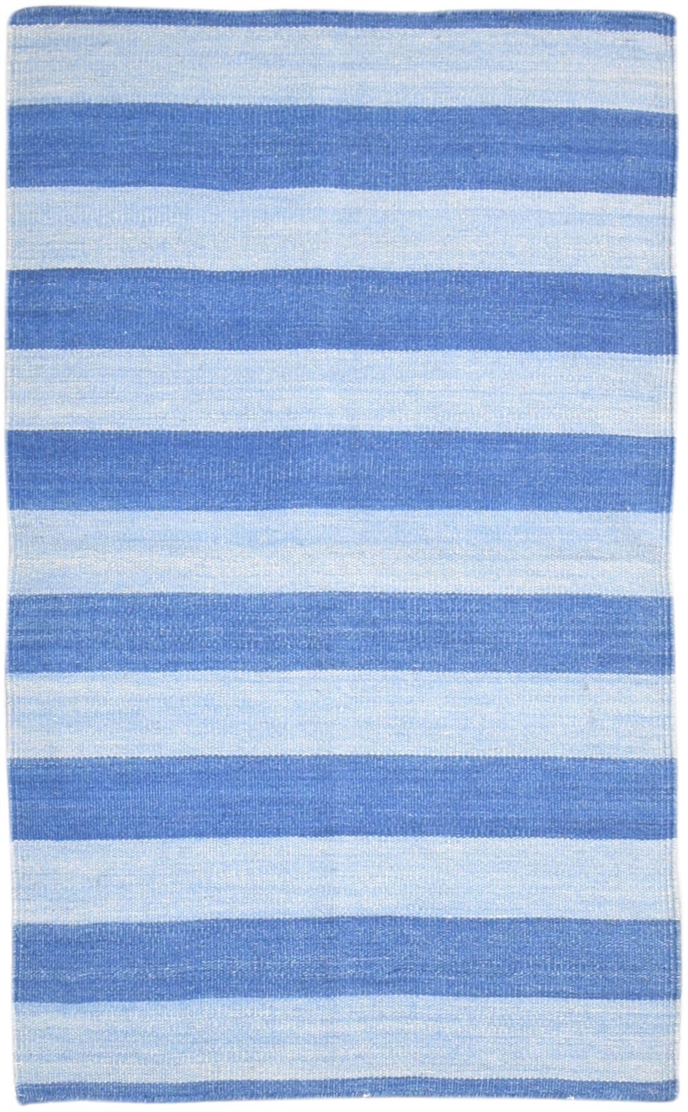 Dhurrie Blue Wool Rug 3' X 5' Modern Scandinavian Striped Small Carpet   7864670814357