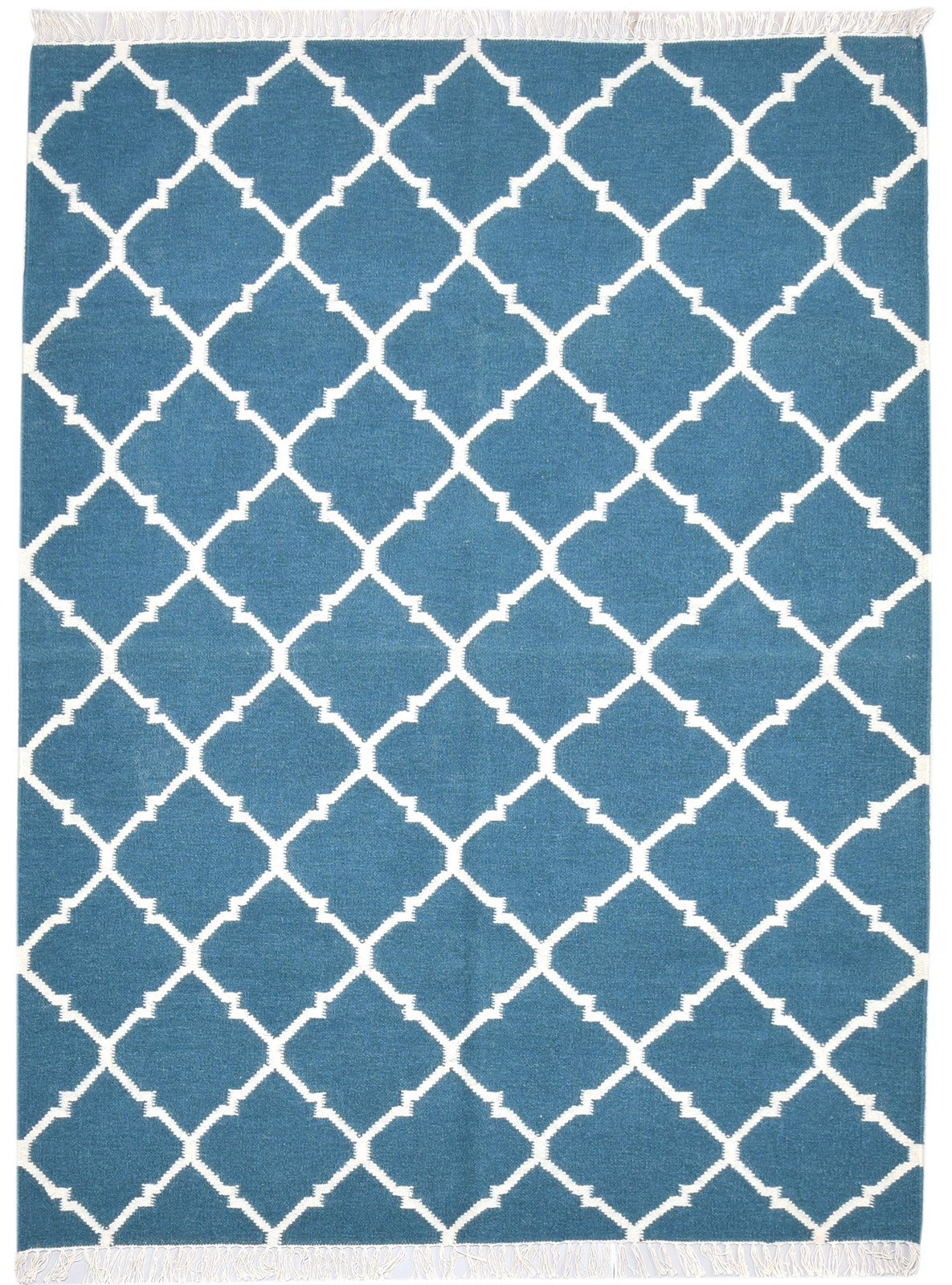 Dhurrie Blue Wool Rug 4' X 7' Modern Moroccan Trellis Room Size Carpet   7864349589653