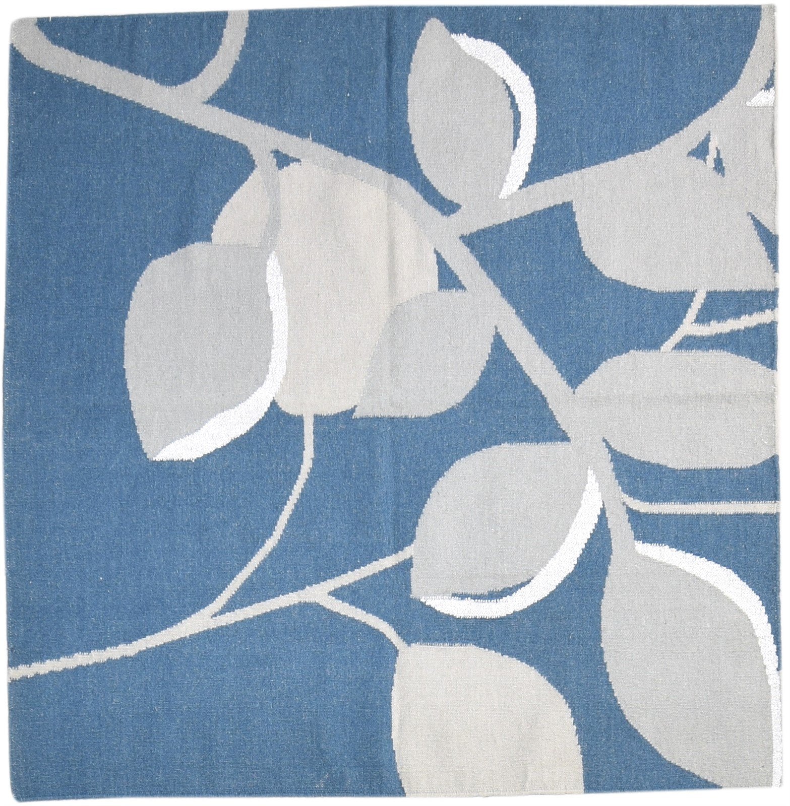 Dhurrie Blue Wool Rug 5' X 5' Transitional European Floral Room Size Carpet   7865142706325