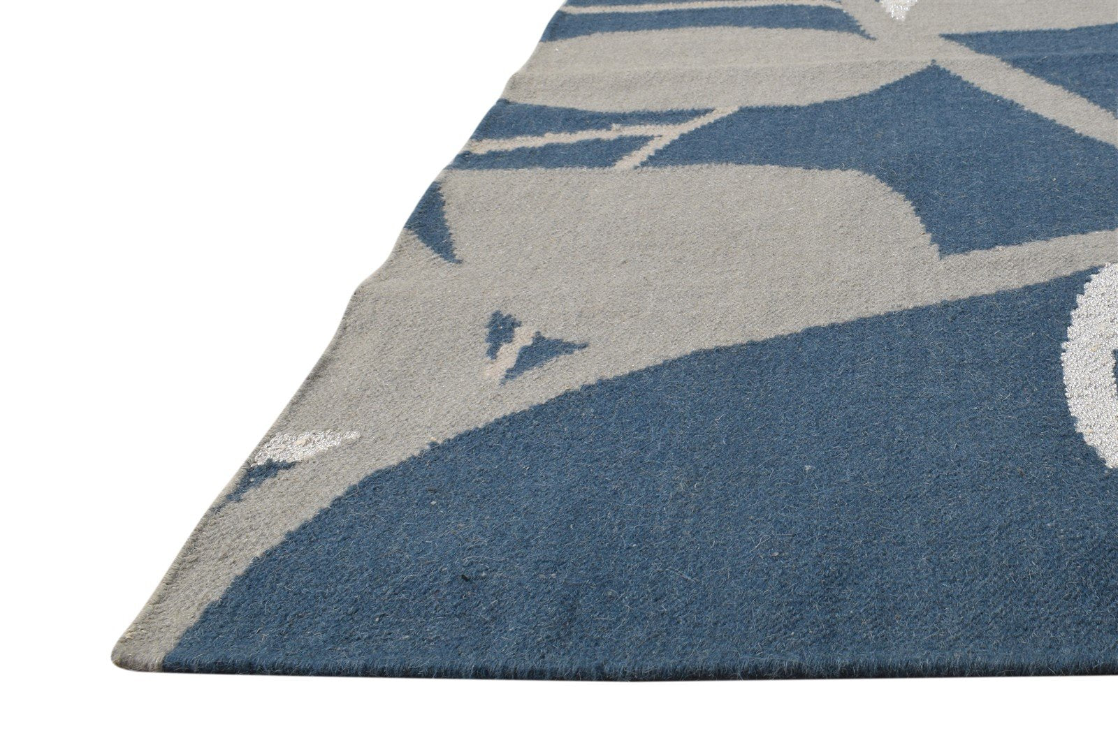Dhurrie Blue Wool Rug 5' X 5' Transitional European Floral Room Size Carpet   7865142706325