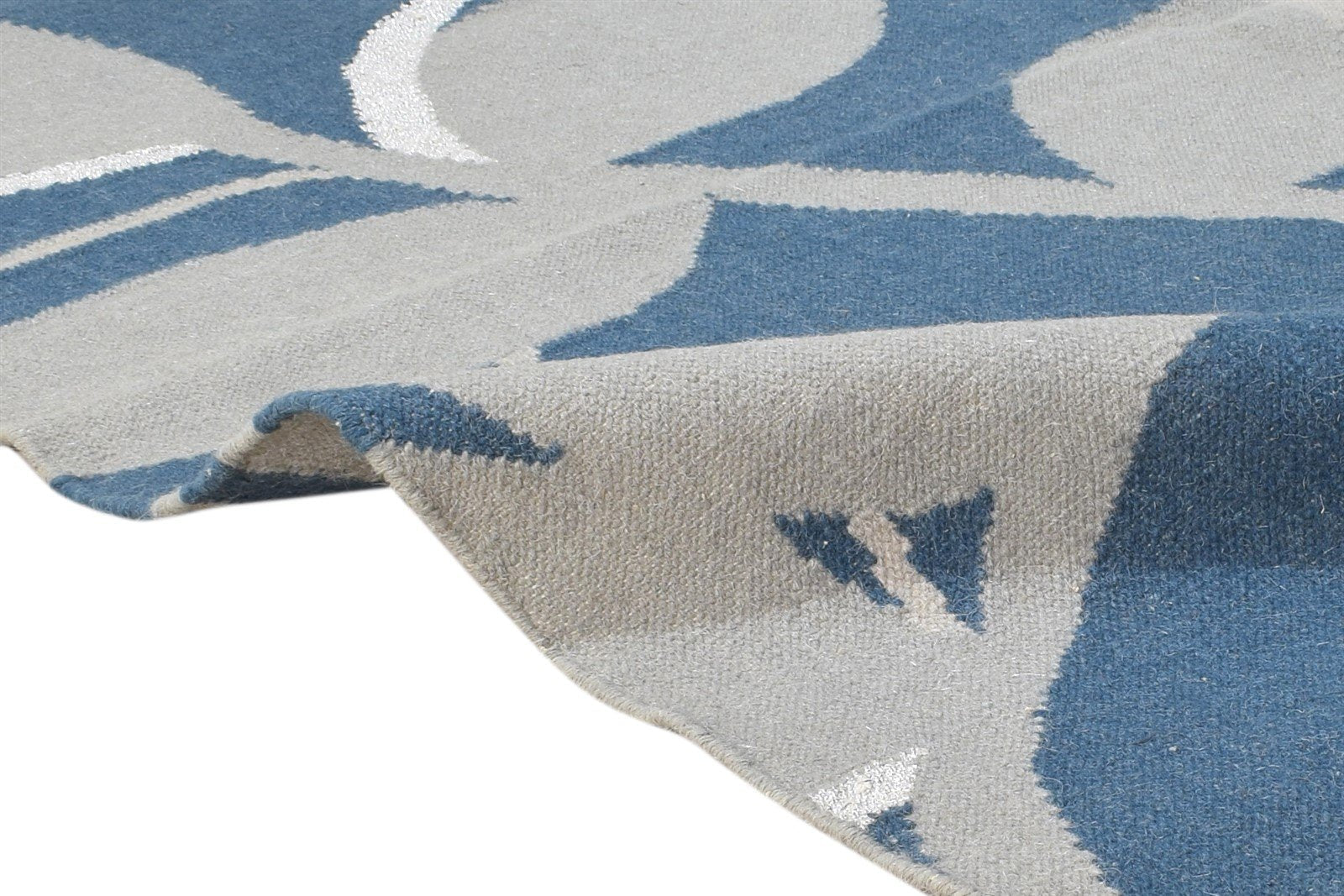 Dhurrie Blue Wool Rug 5' X 5' Transitional European Floral Room Size Carpet   7865142706325