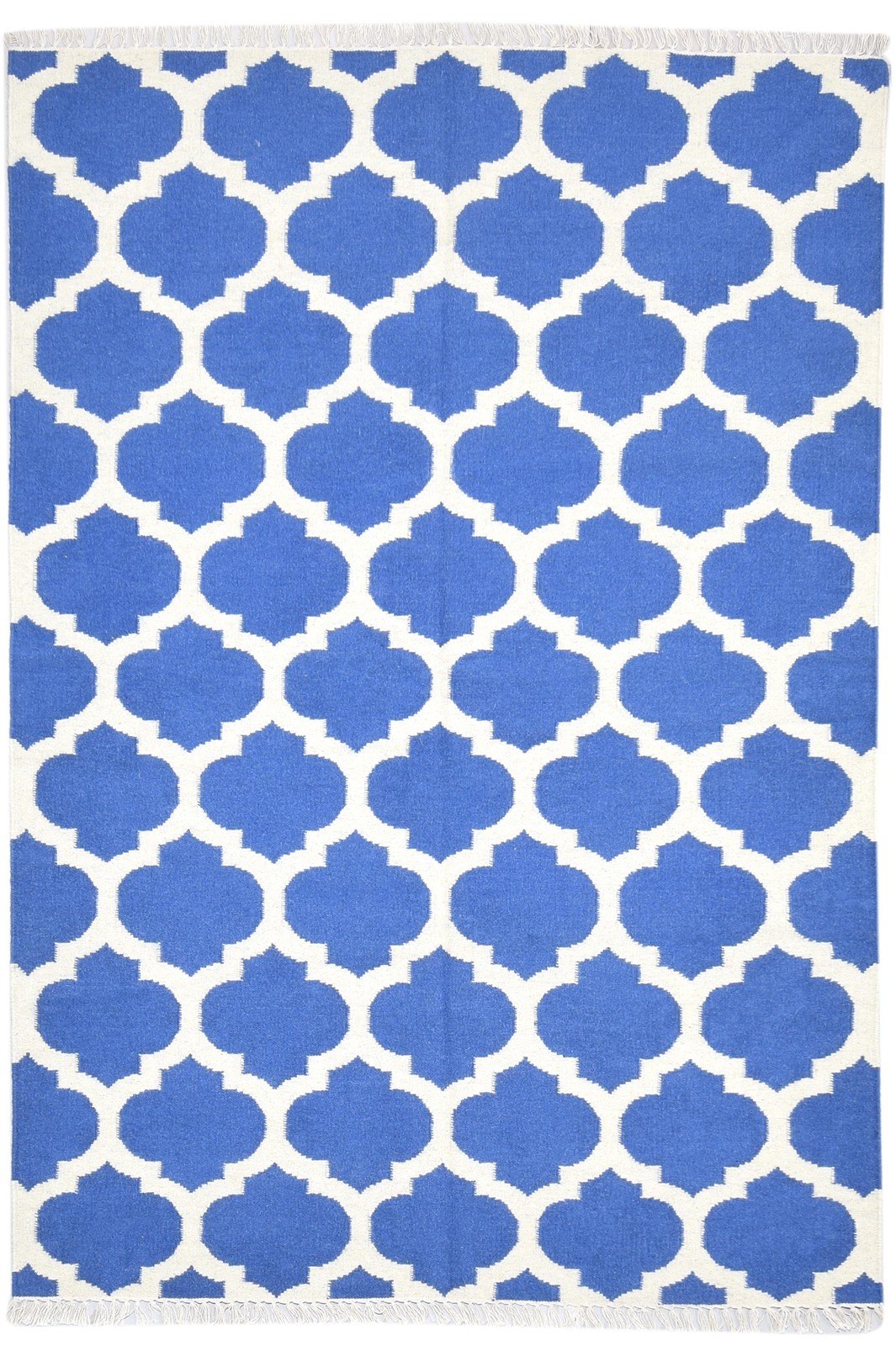 Dhurrie Blue Wool Rug 5' X 7' Modern Moroccan Trellis Room Size Carpet   7864375083157