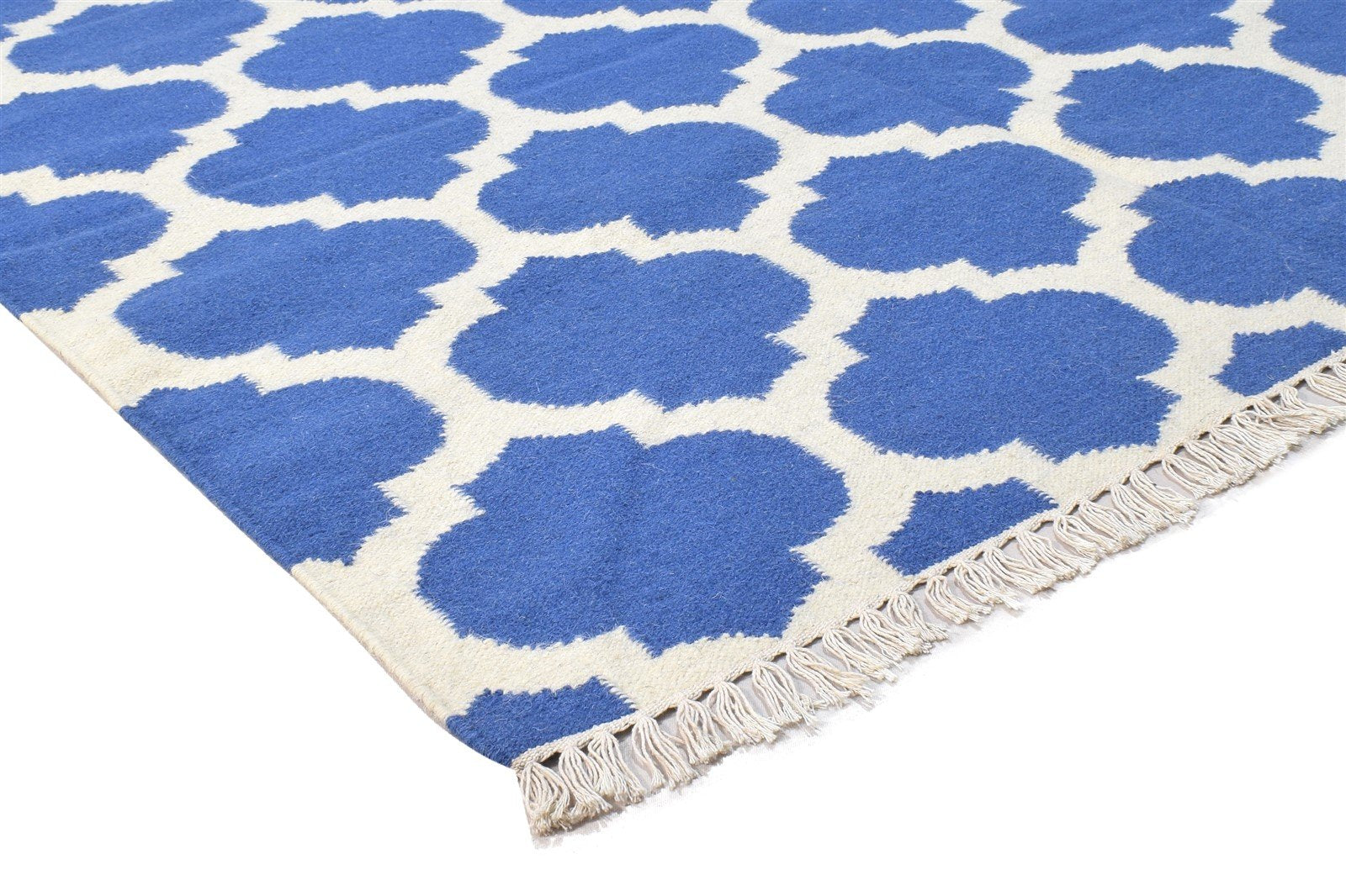 Dhurrie Blue Wool Rug 5' X 7' Modern Moroccan Trellis Room Size Carpet   7864375083157