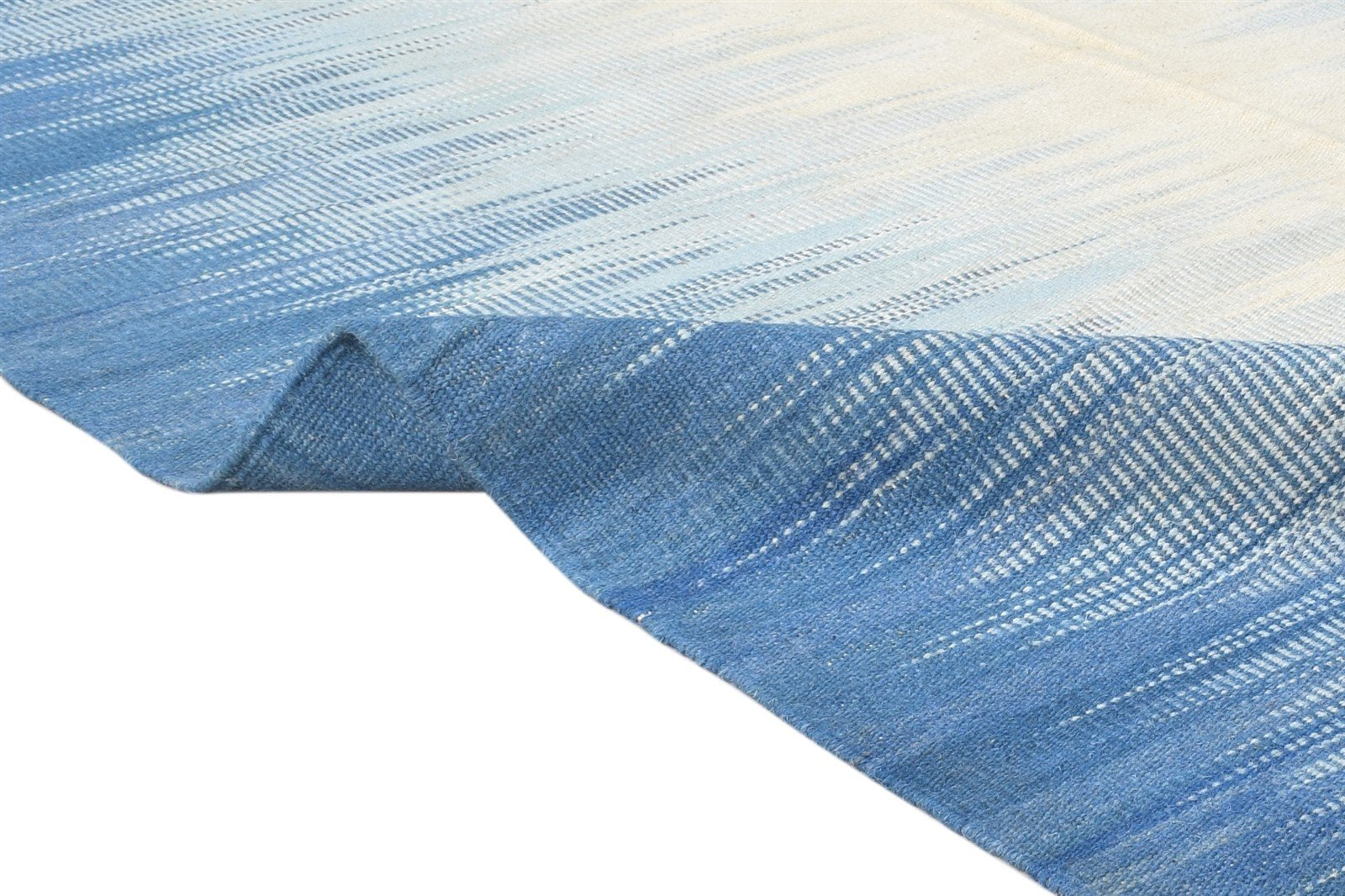 Dhurrie Blue Wool Rug 5' X 7' Modern Scandinavian Abstract Room Size Carpet   7865193005205
