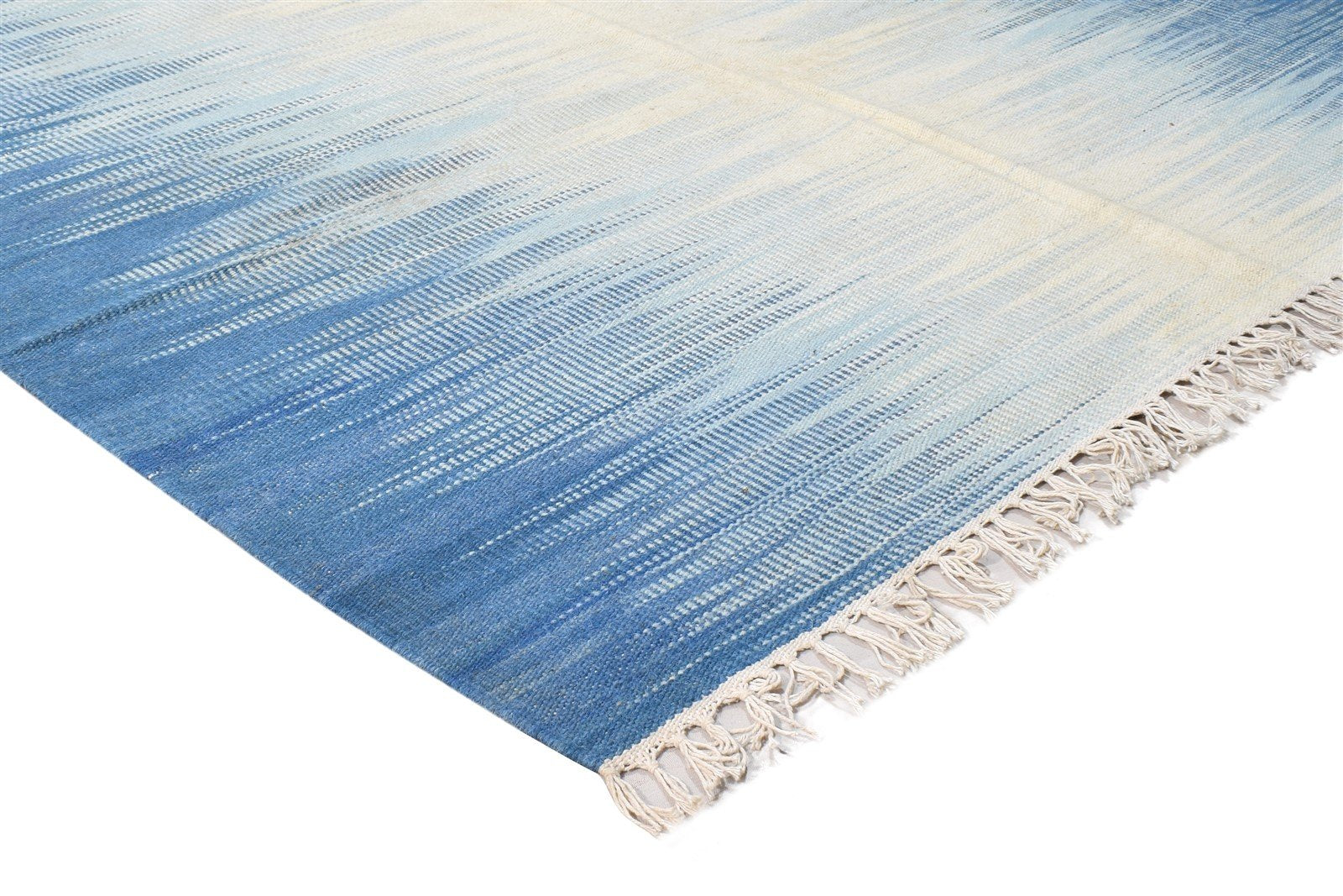 Dhurrie Blue Wool Rug 5' X 7' Modern Scandinavian Abstract Room Size Carpet   7865193005205
