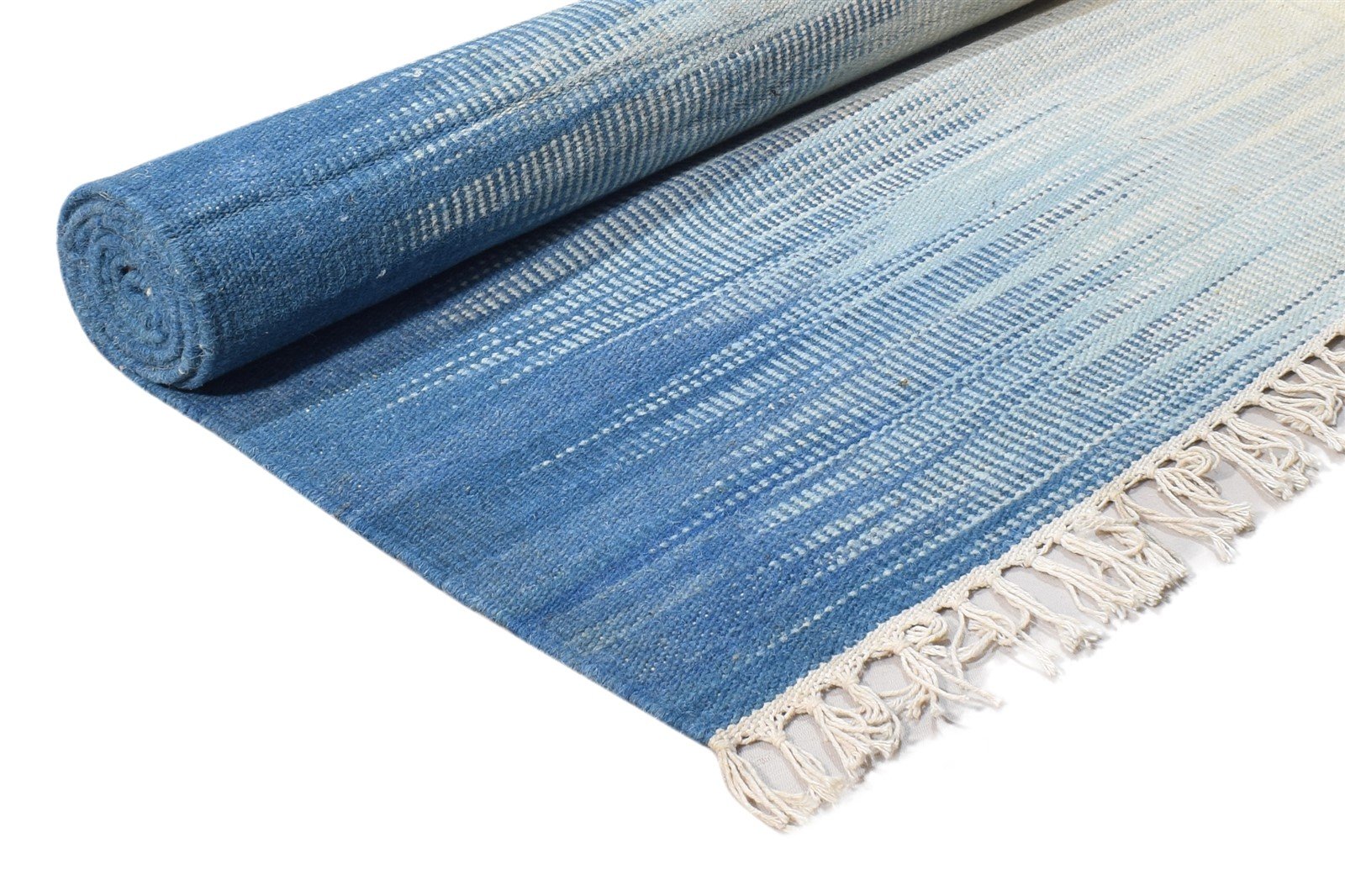 Dhurrie Blue Wool Rug 5' X 7' Modern Scandinavian Abstract Room Size Carpet   7865193005205