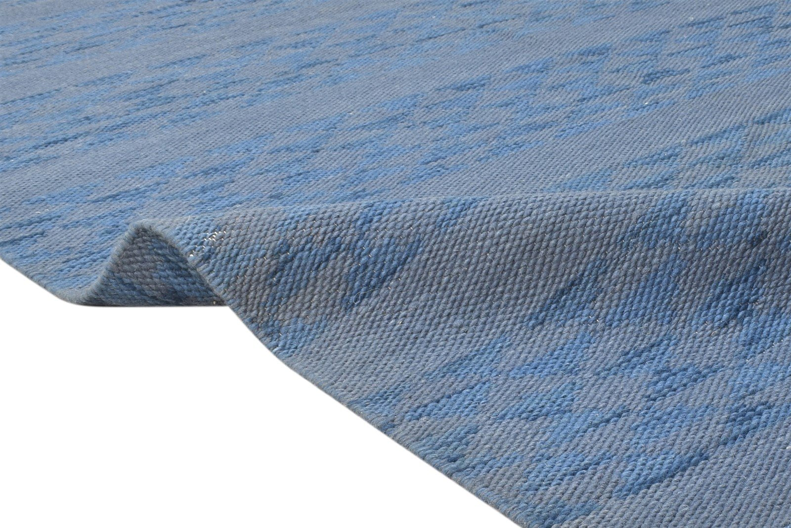 Dhurrie Blue Wool Rug 5' X 8' Modern Scandinavian Abstract Room Size Carpet   7865189367957
