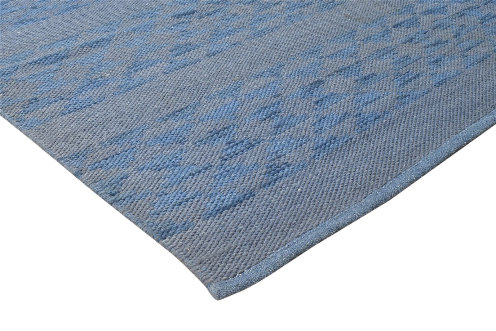 Dhurrie Blue Wool Rug 5' X 8' Modern Scandinavian Abstract Room Size Carpet   7865189367957