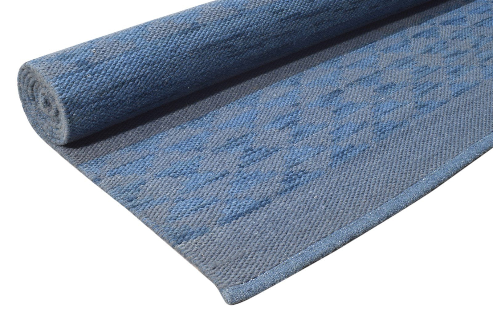 Dhurrie Blue Wool Rug 5' X 8' Modern Scandinavian Abstract Room Size Carpet   7865189367957