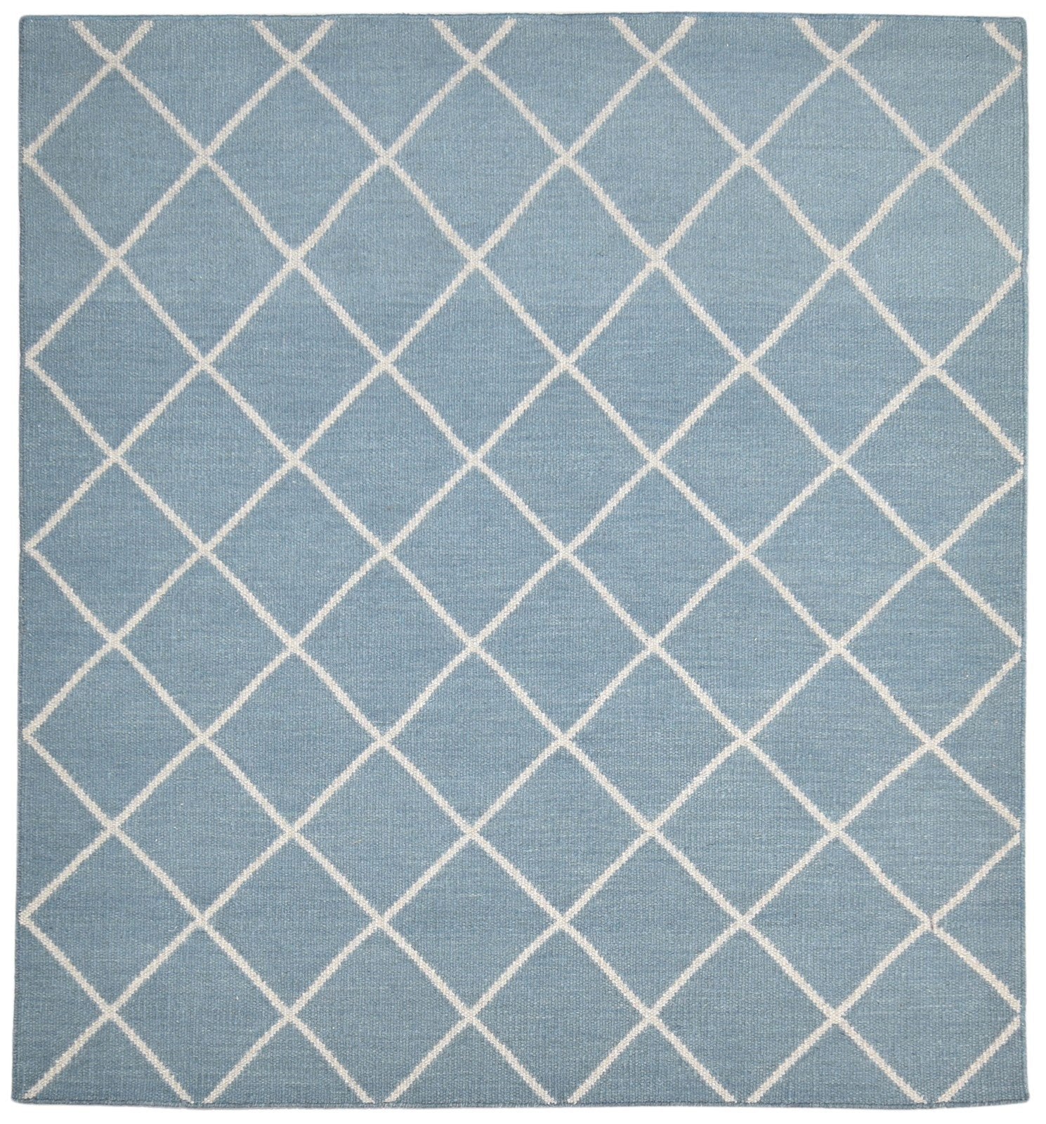 Dhurrie Blue Wool Rug 6' X 7' Modern Moroccan Diamond Large Carpet   7864815878293