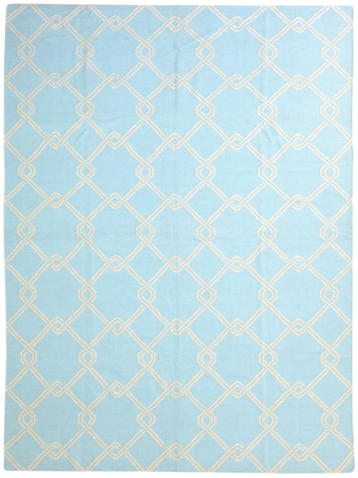 Dhurrie Blue Wool Rug 8' X 11' Modern Moroccan Trellis Large Carpet   7865187139733