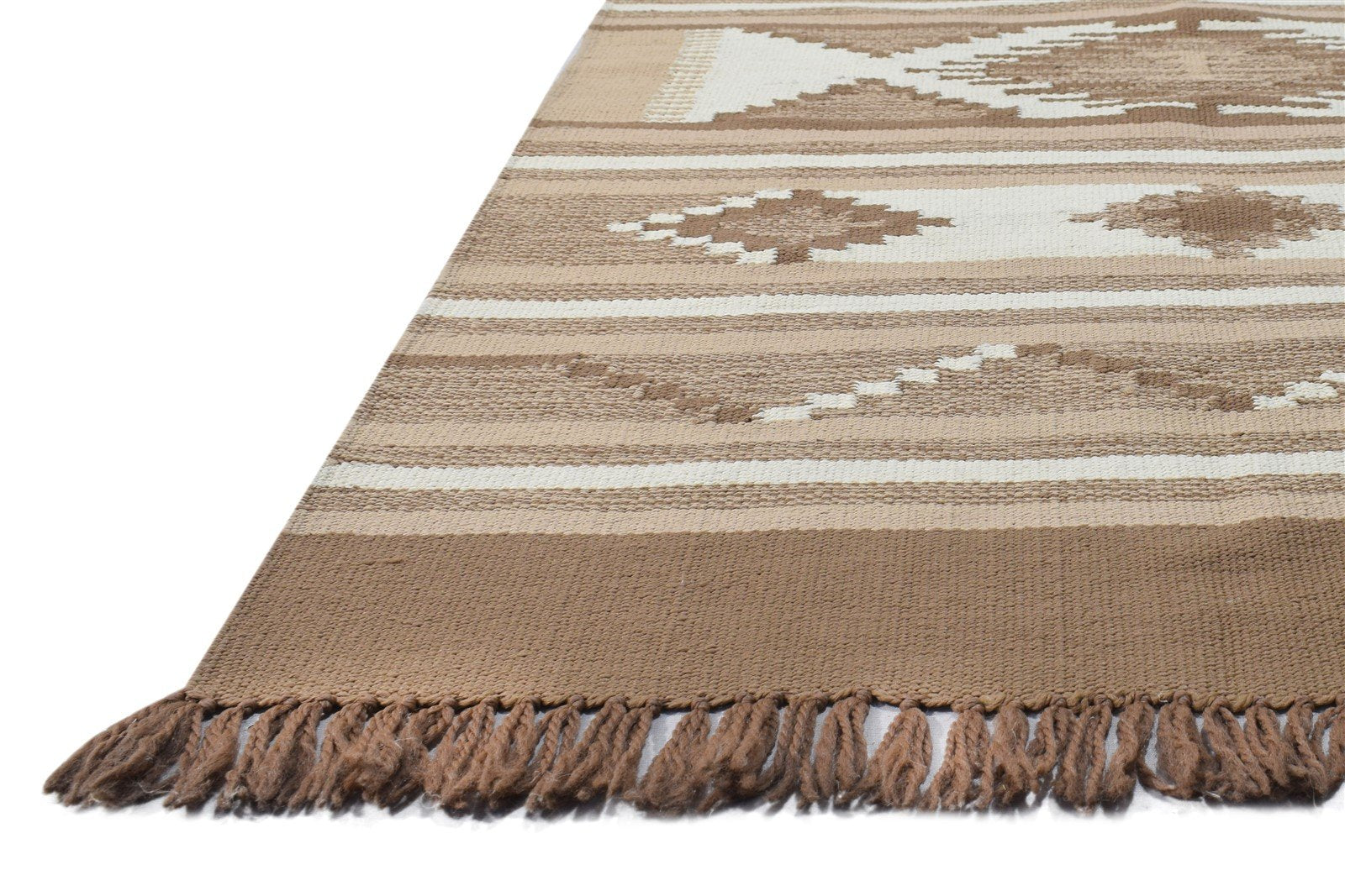 Dhurrie Brown Cotton Rug 3' X 5' Tribal American Southwestern Small Carpet   7864672387221