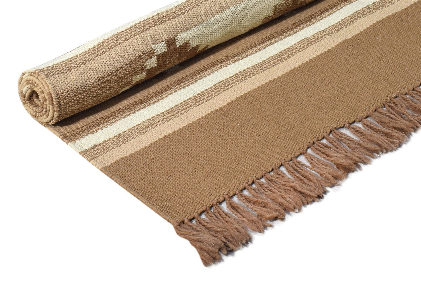 Dhurrie Brown Cotton Rug 3' X 5' Tribal American Southwestern Small Carpet   7864672387221